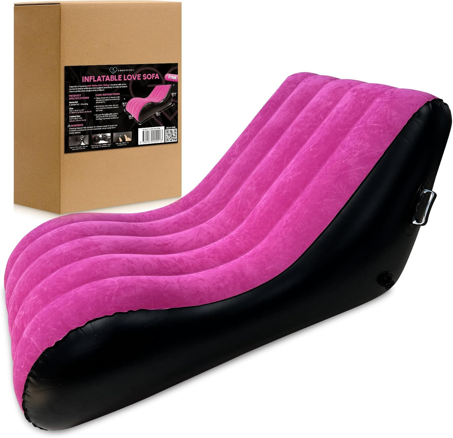 Pink Inflatable Love Sofa with Handles | Body Positioning for a Deeper and More Intimate Connection | Furniture for Couples | PVC and Cotton Flock Material | 140Cm X 70Cm X 36Cm