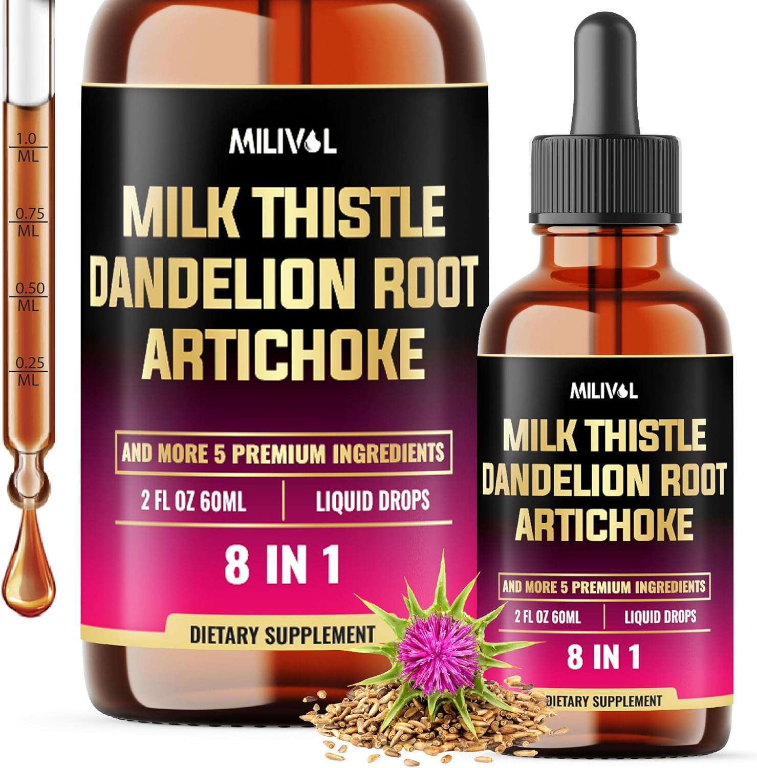 8In1 Milk Thistle Liquid Drops with Dandelion Root, Artichoke Leaf and 5 More Herbals - 60 Days Supply - 2 Fl Oz image number 4
