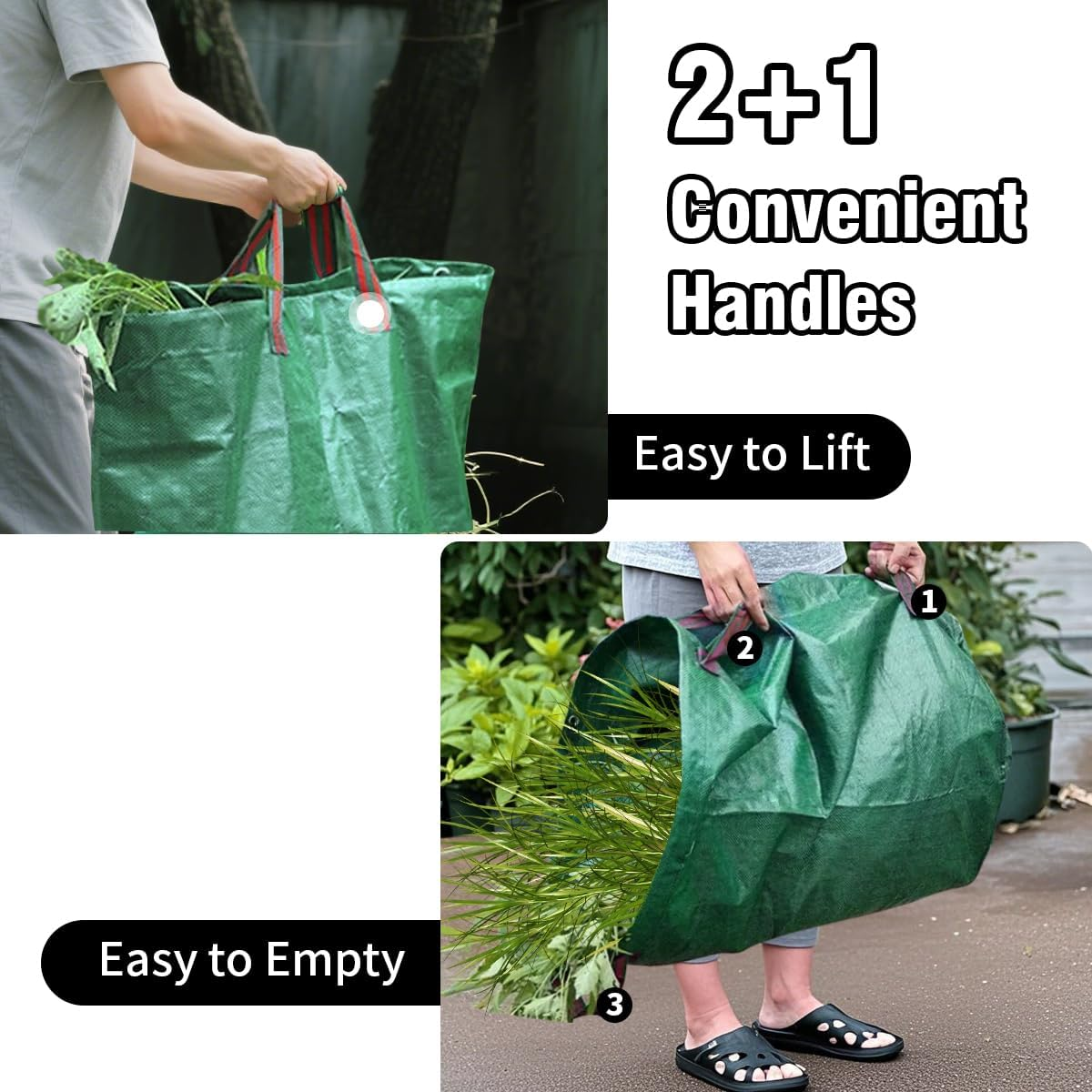 Garden Waste Bags Heavy Duty Reusable Garden Bags with Handles, 500L Large Garden Refuse Rubbish Sacks Green for Yard Debris Grass Cuttings Garbage Leaves Collection, Gardening Supplies image number 5