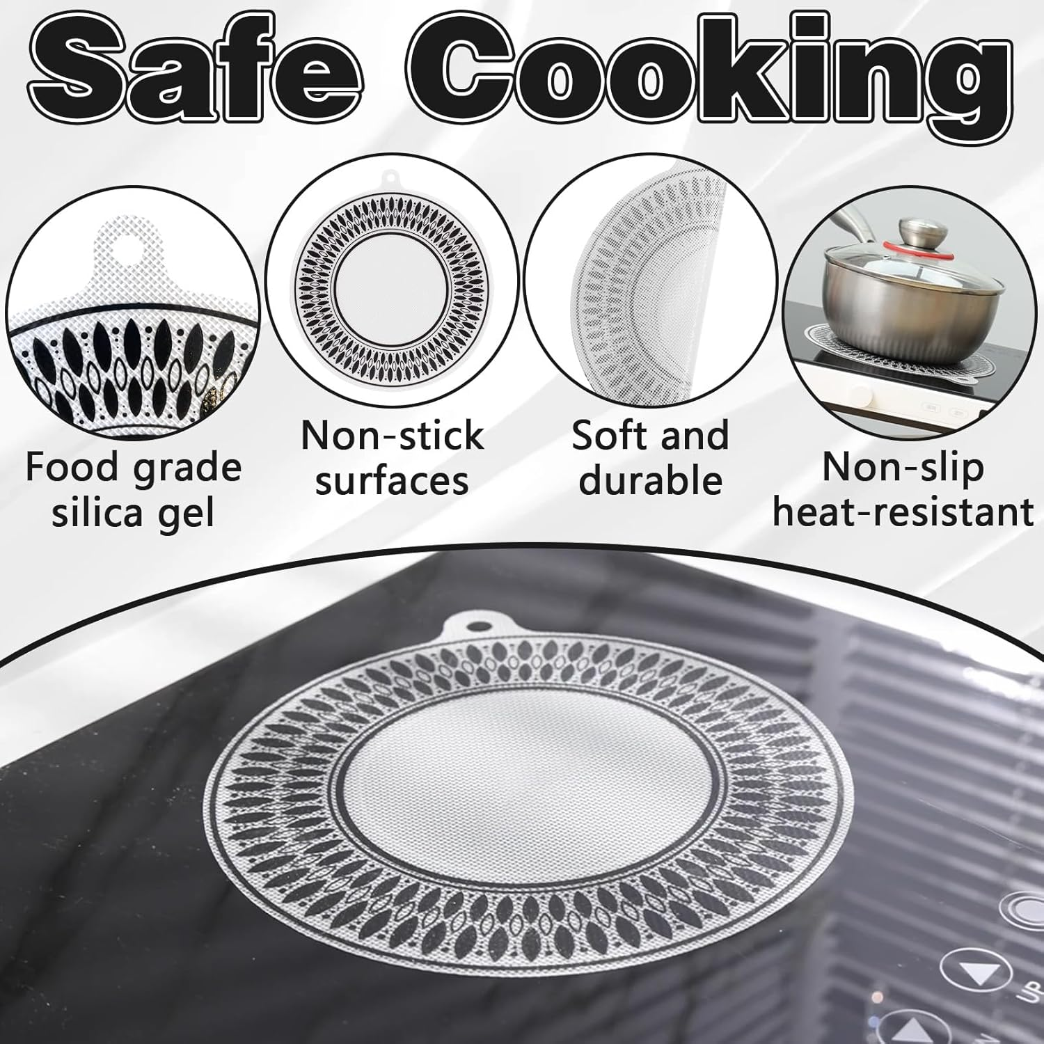 2Pcs Induction Cooktop Mat, Induction Cooktop Protector Mat, Multifunctional Silicone Mats for Cooktop Cover (24Cm)