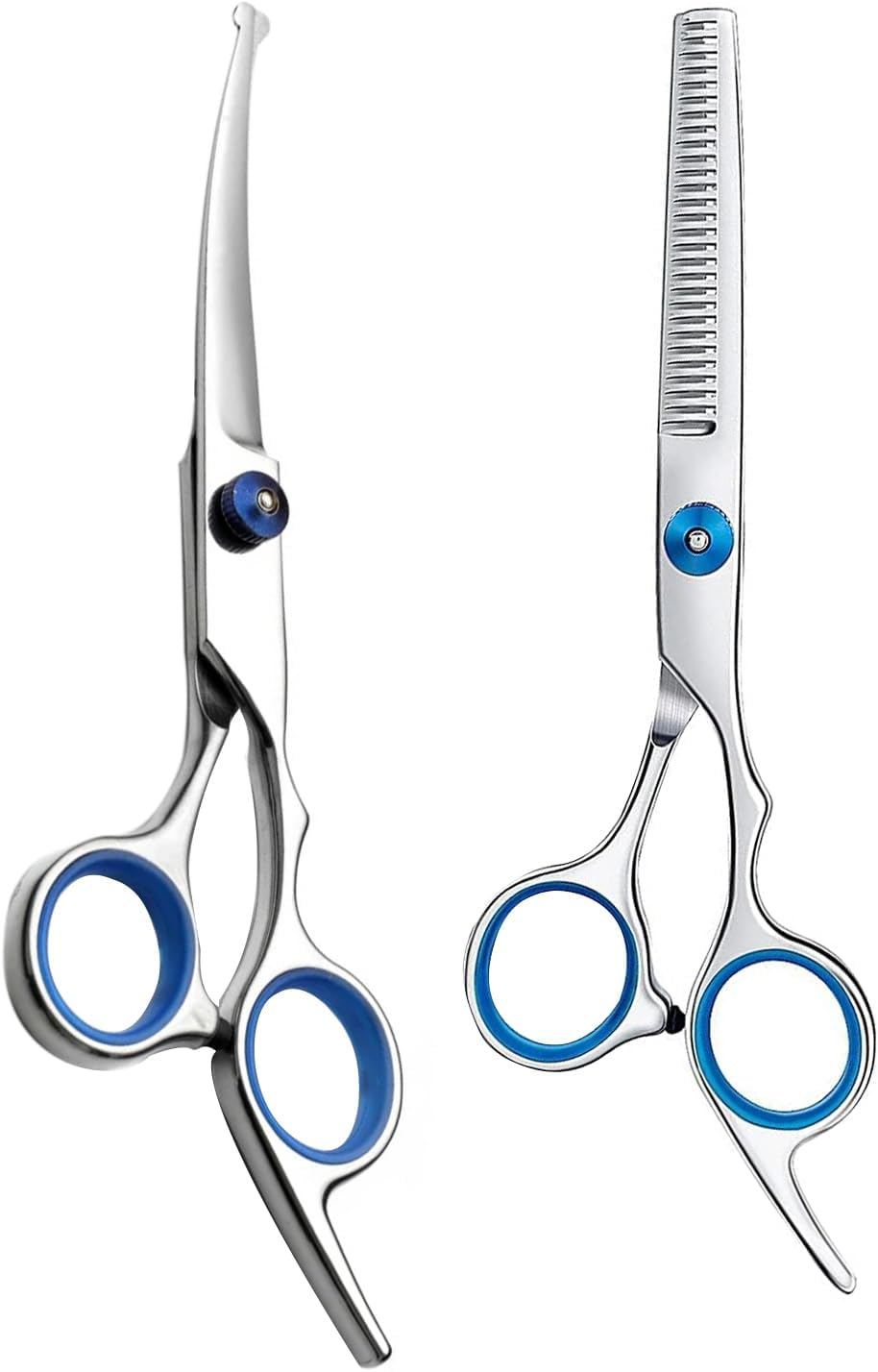 Dog Grooming Scissors - Maxshop 7 Inch Professional 2 Pack Heavy Duty Titanium Stainless Steel Pet Grooming Scissors Kit Rounded Tip Hair Cutting Curved Scissors Thinning Shears for Dogs and Cats