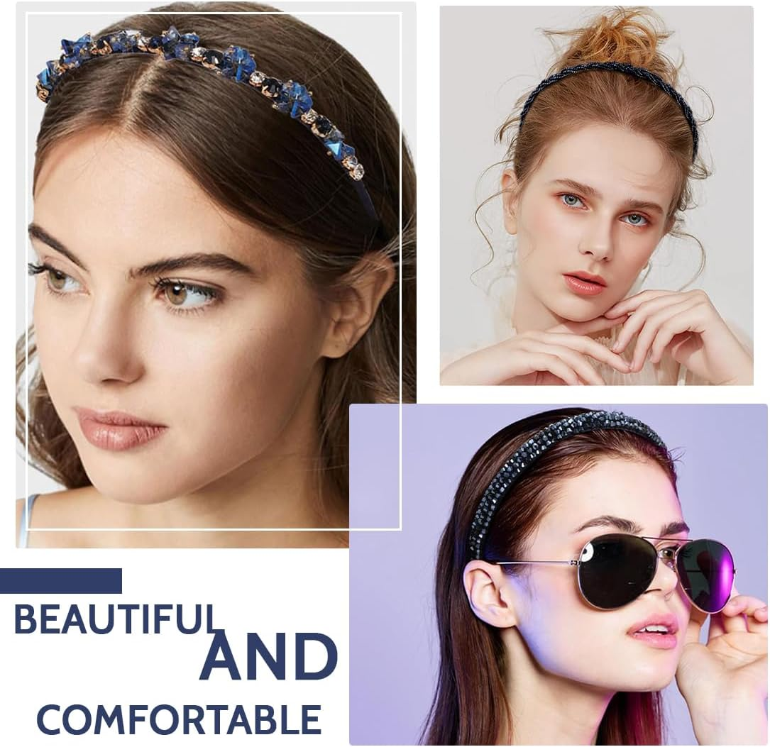 3Pcs Rhinestone Princess Headband Dirndl Costume Hair Accessories Narrow Crystal Headbands Glitter Rhinestone Hair Band Women Girls Metal Princess Headband for Wedding Communion Carnival Birthday image number 2