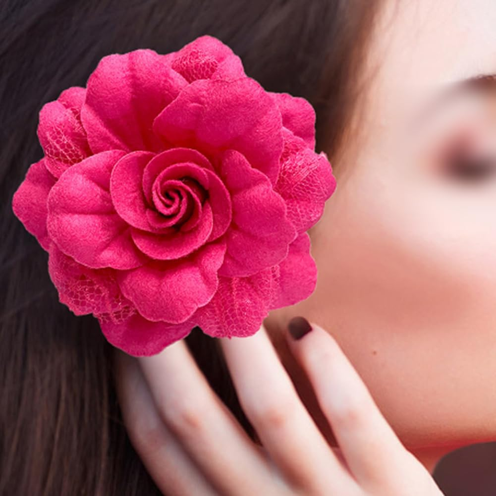 Pack of 2 Velvet Camellia Flower Brooch Pins Large Flower Lapel Pins Mexican Hair Flowers Hair Pin Fabric Floral Hair Clips Headdress Corsage Wedding Brooches White image number 6