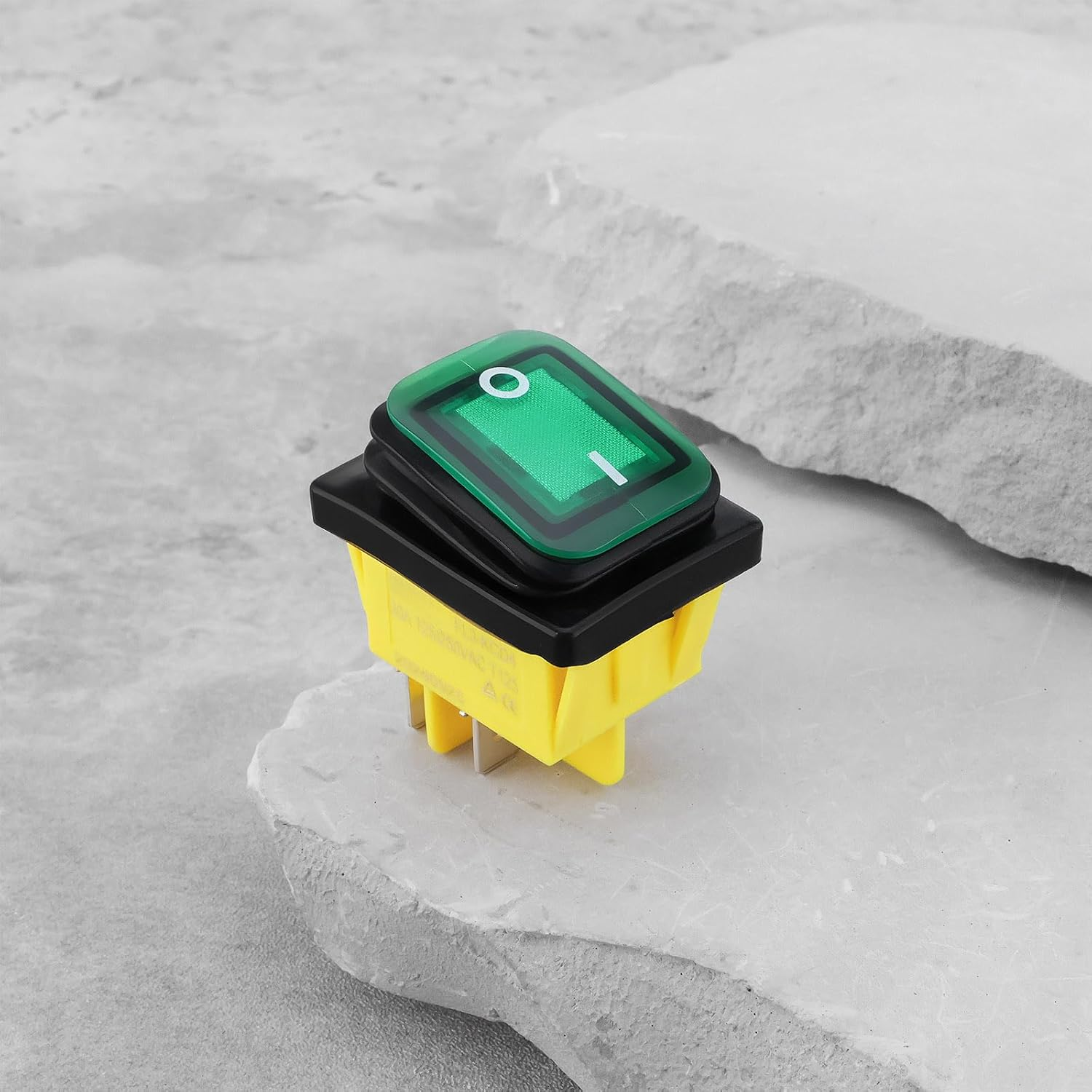 Emagtech 2Pcs 4Pin 250V 30A Green Illuminated Waterproof Power Rocker Switch 30X22Mm for Car and Marine image number 1