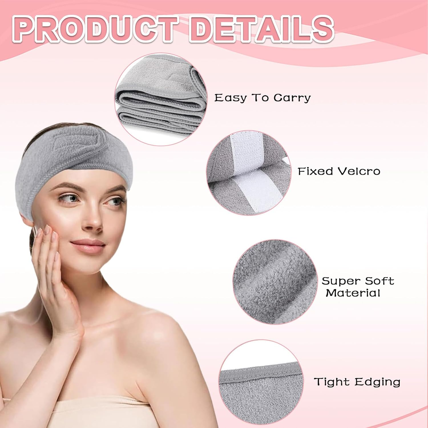 Women'S Cosmetic Hair Band, Set of 5 in Various Colours, 65 Cm, Soft and Adjustable