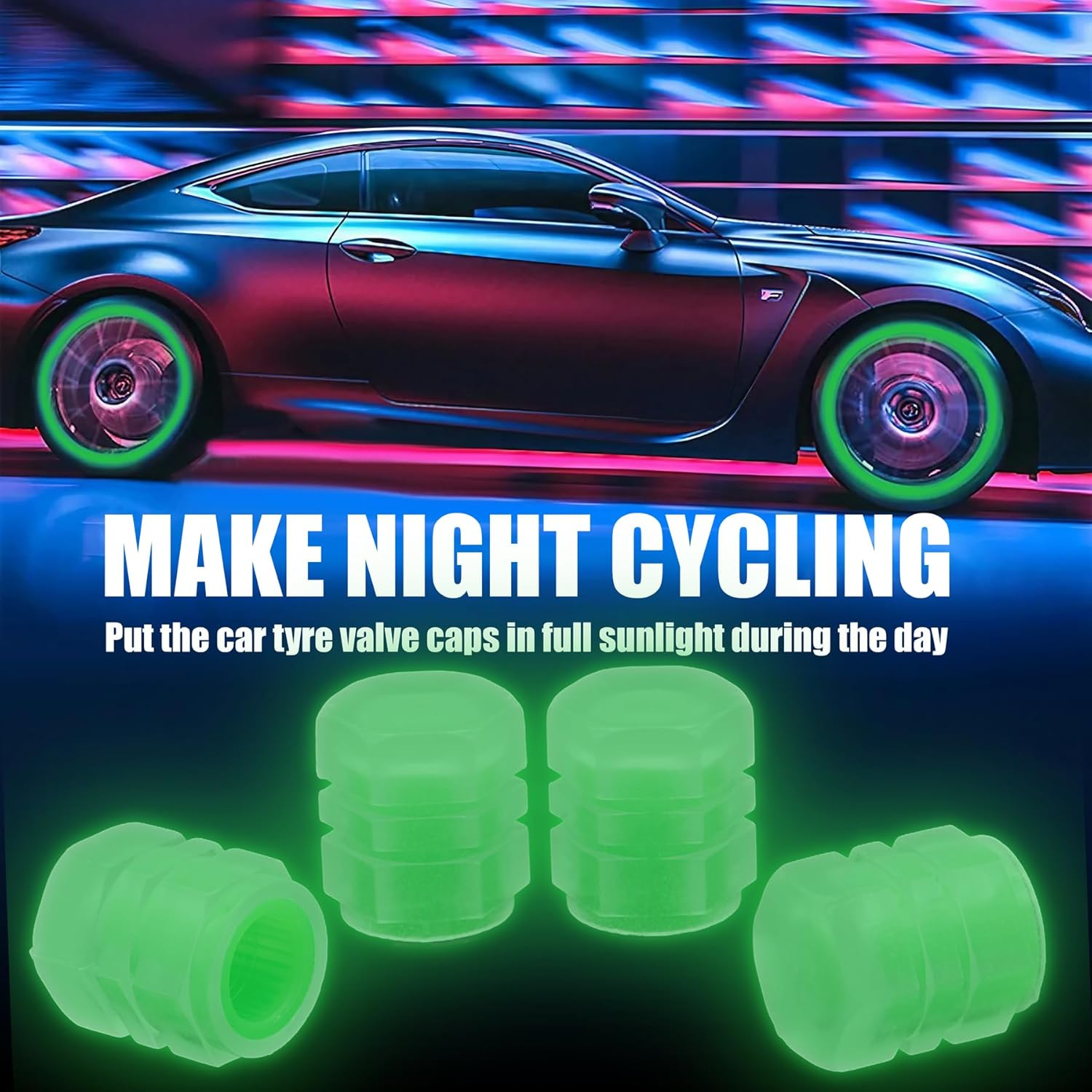 8PCS Fluorescent Tire Valve Stem Caps, Luminous Car Tire Air Cap, Corrosion Resistant Leak-Proof Wheel Valve Cover, Universal for Cars, Trucks, Bikes, Motorcycles, Bicycles(Green) image number 5