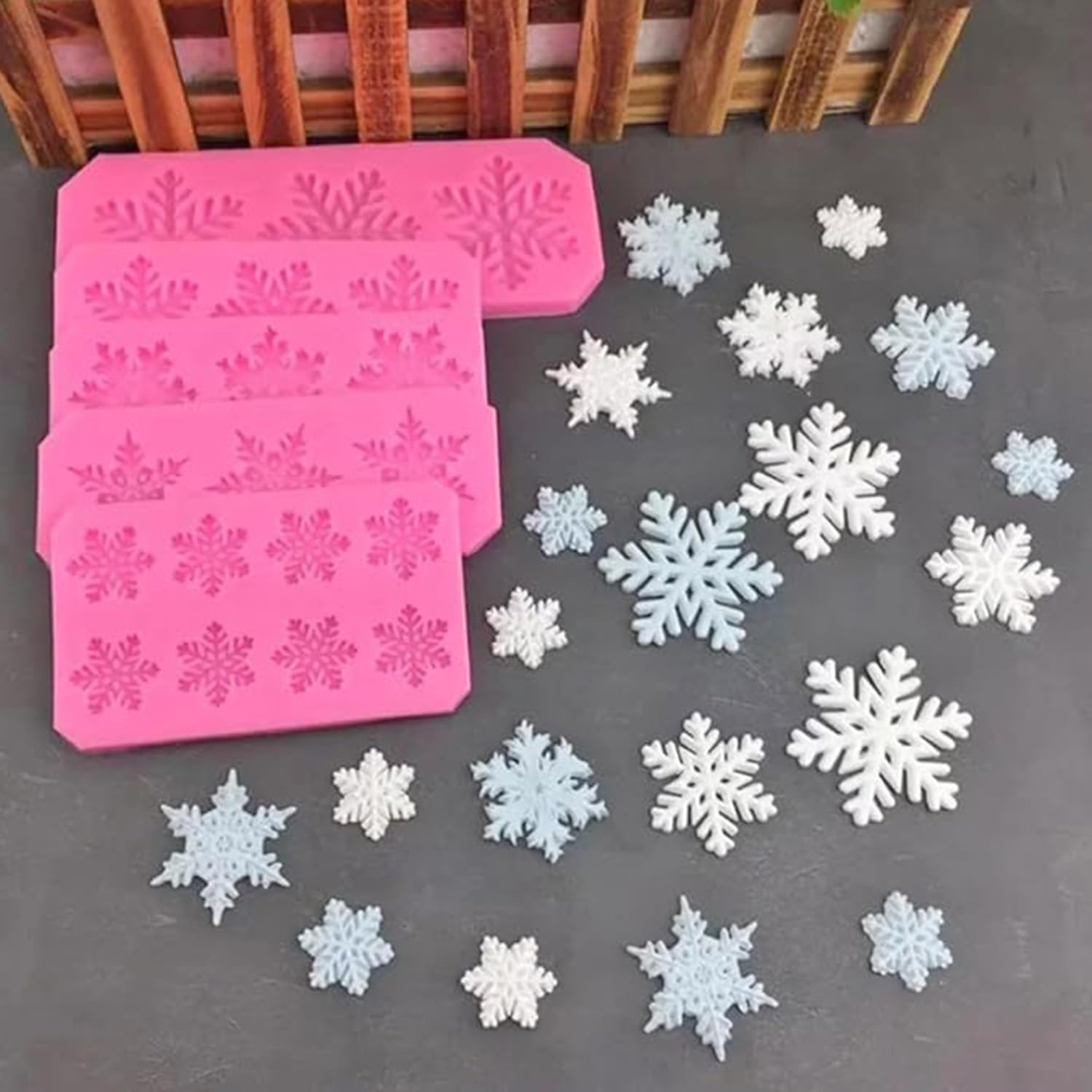 Yharnamite 5 Pcs Silicone Chocolate Moulds, Snowflake Silicone Mold, 3D Snowflake Cake Silicone Fondant Molds, for Home Kitchen Baking, Holiday Gifts, Wedding Parties, DIY and More image number 2