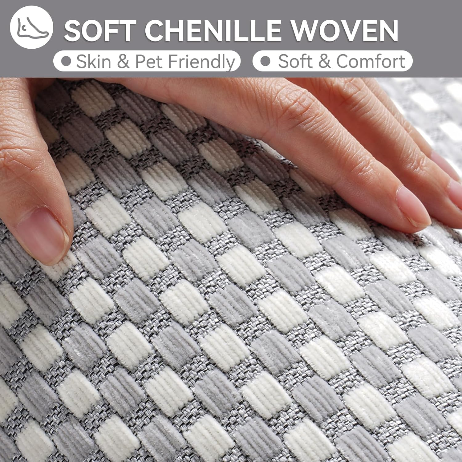 50 * 80Cm Absorbent Bath Mat, Rubber Non Slip Quick Dry Super Absorbent Thin Bathroom Rugs Fit under Door-Washable Bathroom Floor Mats-Shower Rug for in Front of Bathtub (Chenille Cross Grey) image number 4