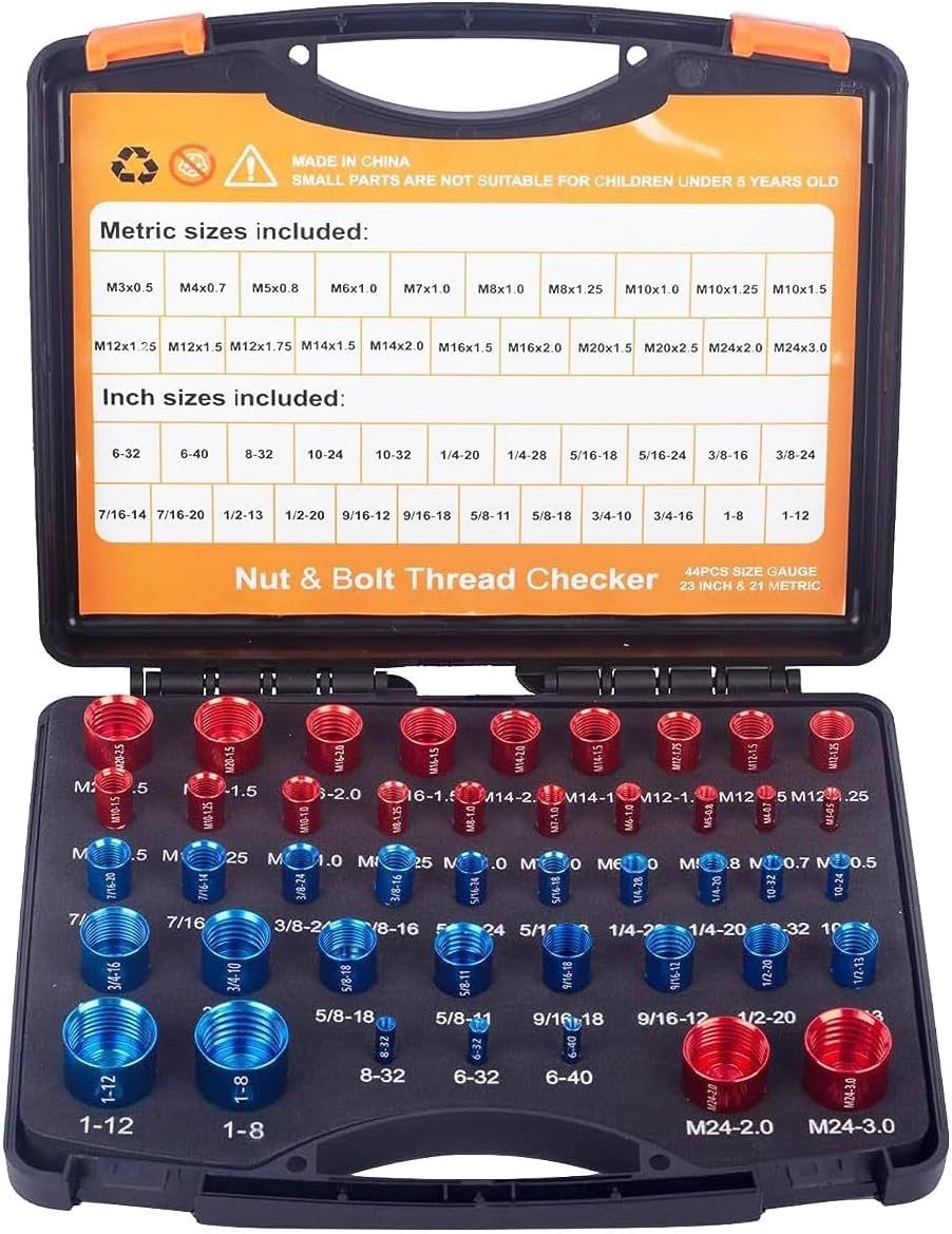 44Pcs Thread Checker, Inch & Metric Thread Gauge, Nut and Bolt Thread Identifier, Precise Nut Bolt Thread Checker, Male & Female, Machinist Tools with Tool Box PVC Case image number 5