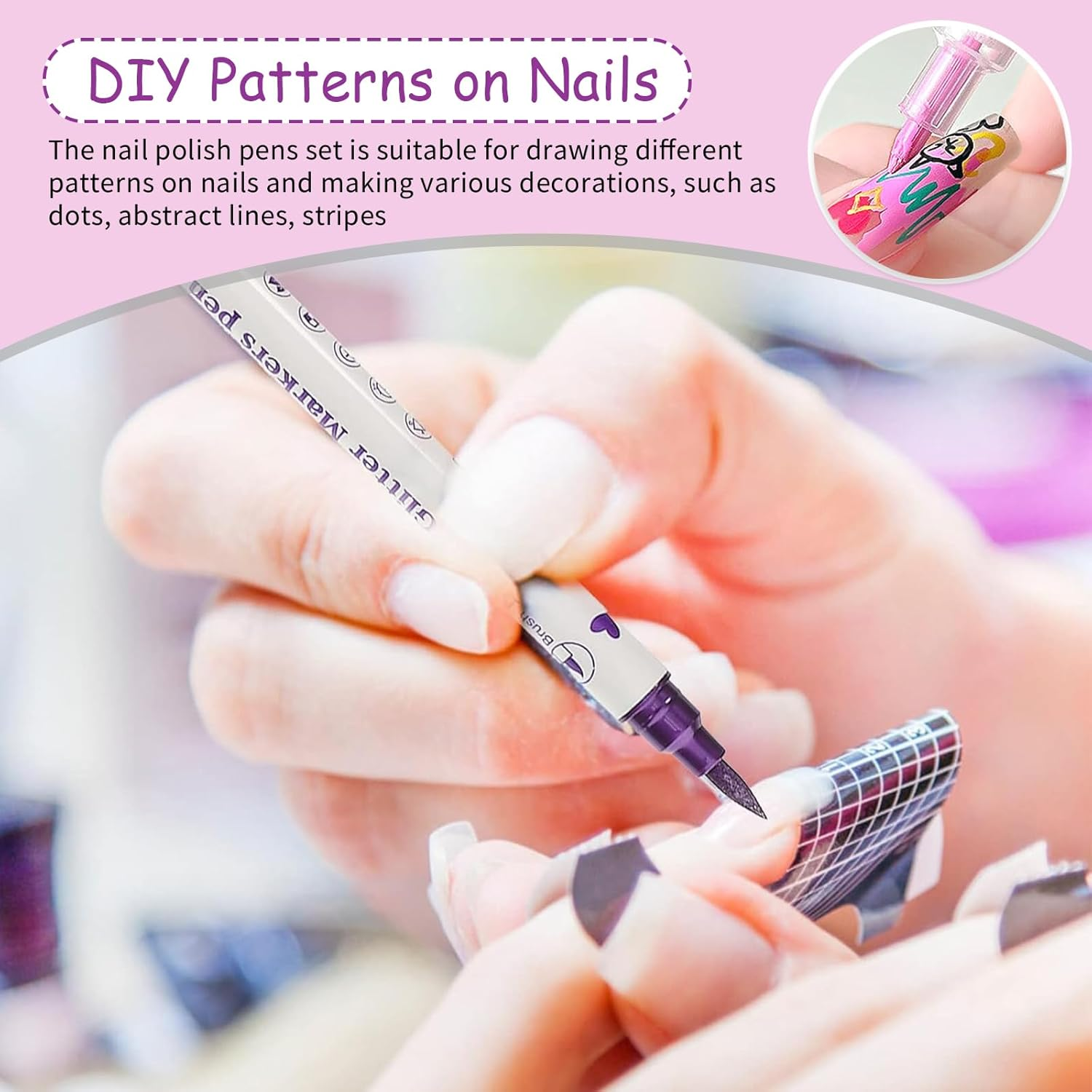 Jotia 10 Colors Nail Art Pens Set Double-Ended 3D Nail Polish Pens Dotting Liner Pen Tools for Manicure Nail DIY Decoration image number 4