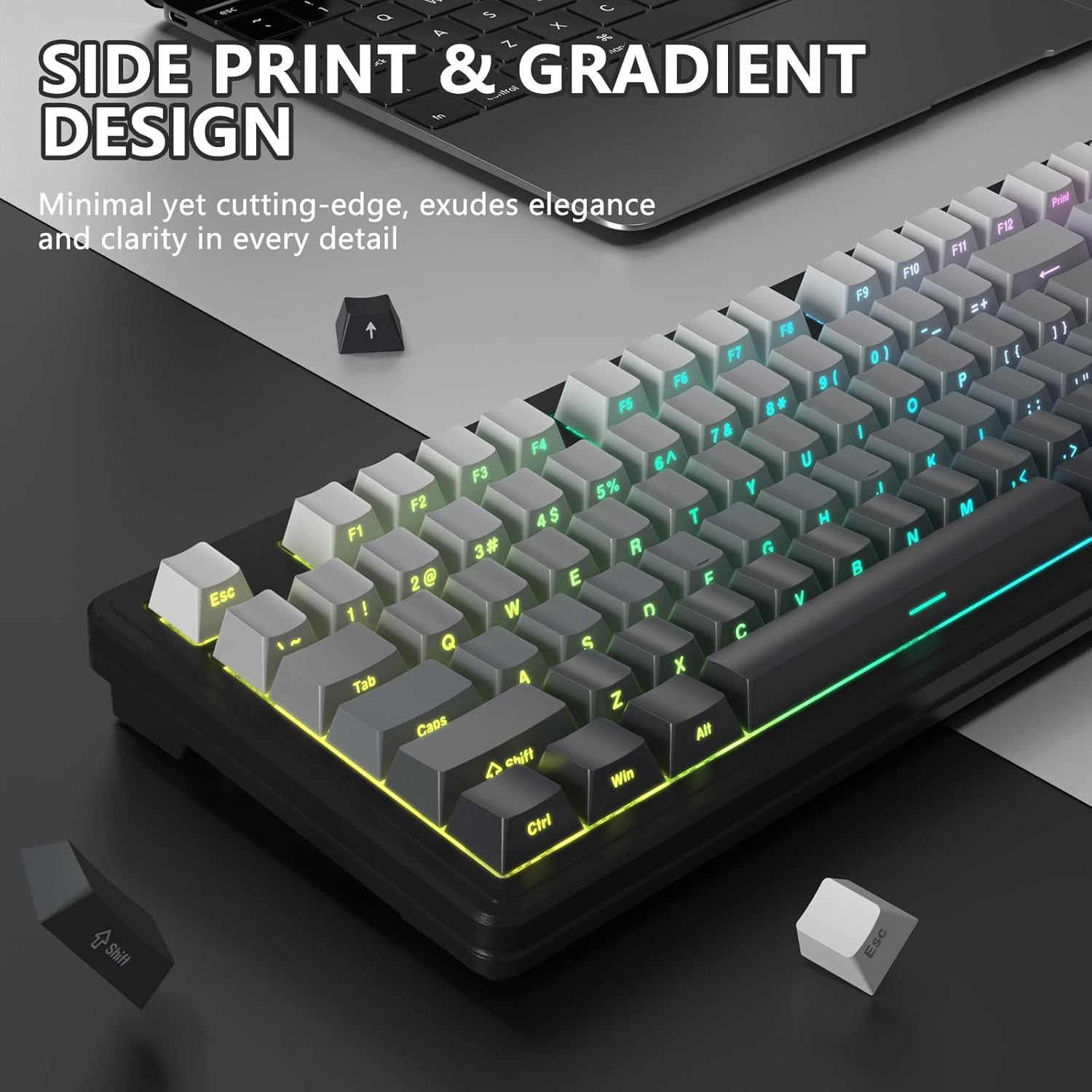 ATTACK SHARK M87PRO TKL Wireless Mechanical Gaming Keyboard, BT5.0/2.4G/USB-C Wired Hot-Swap RGB Keyboard with US Layout, Linear White Switch with Side Gradient Print, Moon Night - Matcha image number 3