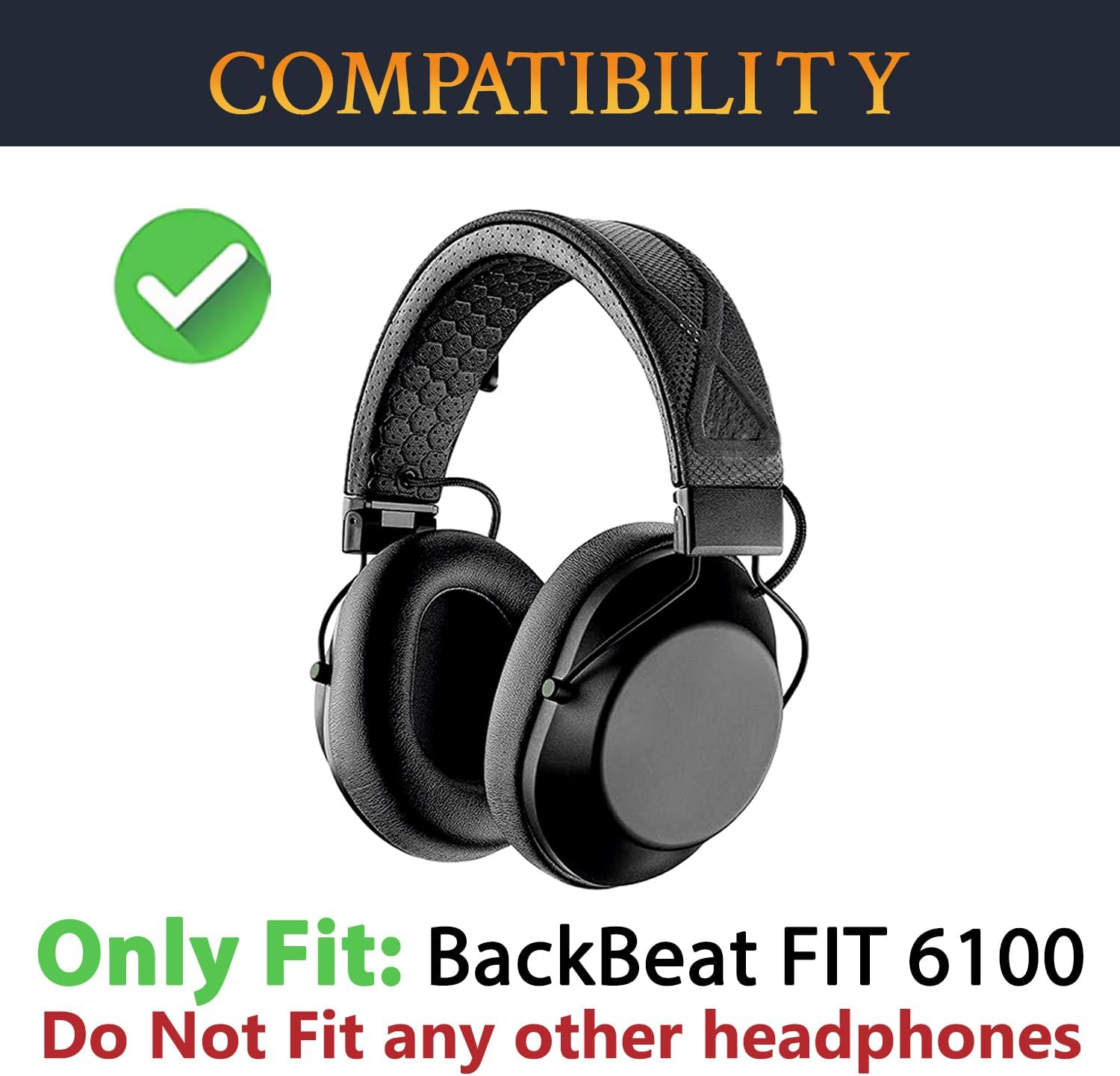 SOULWIT Mesh Fabric Replacement Earpads for Plantronics Backbeat FIT 6100 (FIT6100) Wireless Bluetooth Headphones, Ear Pads Cushions with Noise Isolation Foam, Added Thickness - Black image number 5