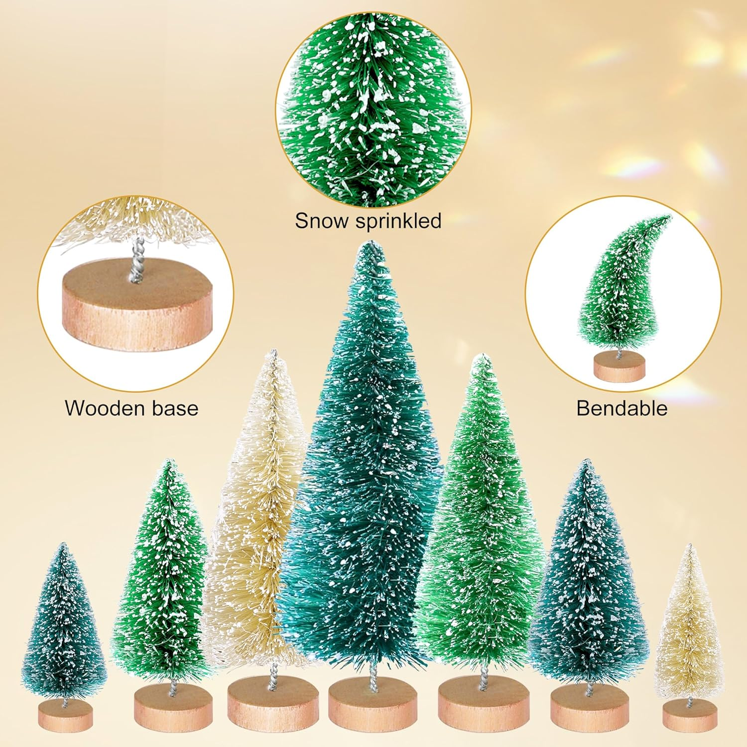 Iceyyyy 56 Pcs Artificial Mini Christmas Trees Set - Miniature Sisal Frosted Christmas Trees Bottle Brush Trees for DIY Crafts Home Table Top Decor - Green,Red,White image number 6