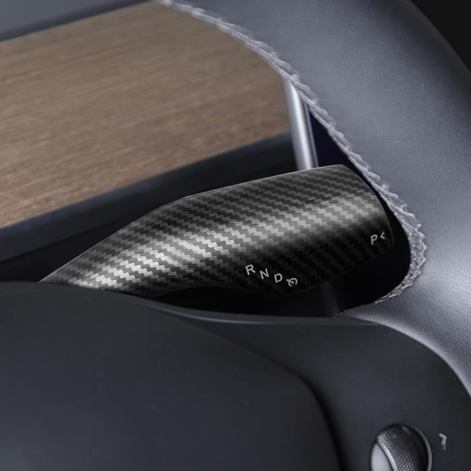 Femibon Steering Lever Cover for Tesla Model 3 Model Y 2017-2024, Carbon Fiber Pattern Car Gear Shift Cover, Steering Wheel Cover Tesla Model 3 Model Y 2024 Accessories(Glossy Carbon Fiber Pattern) - Matt image number 3