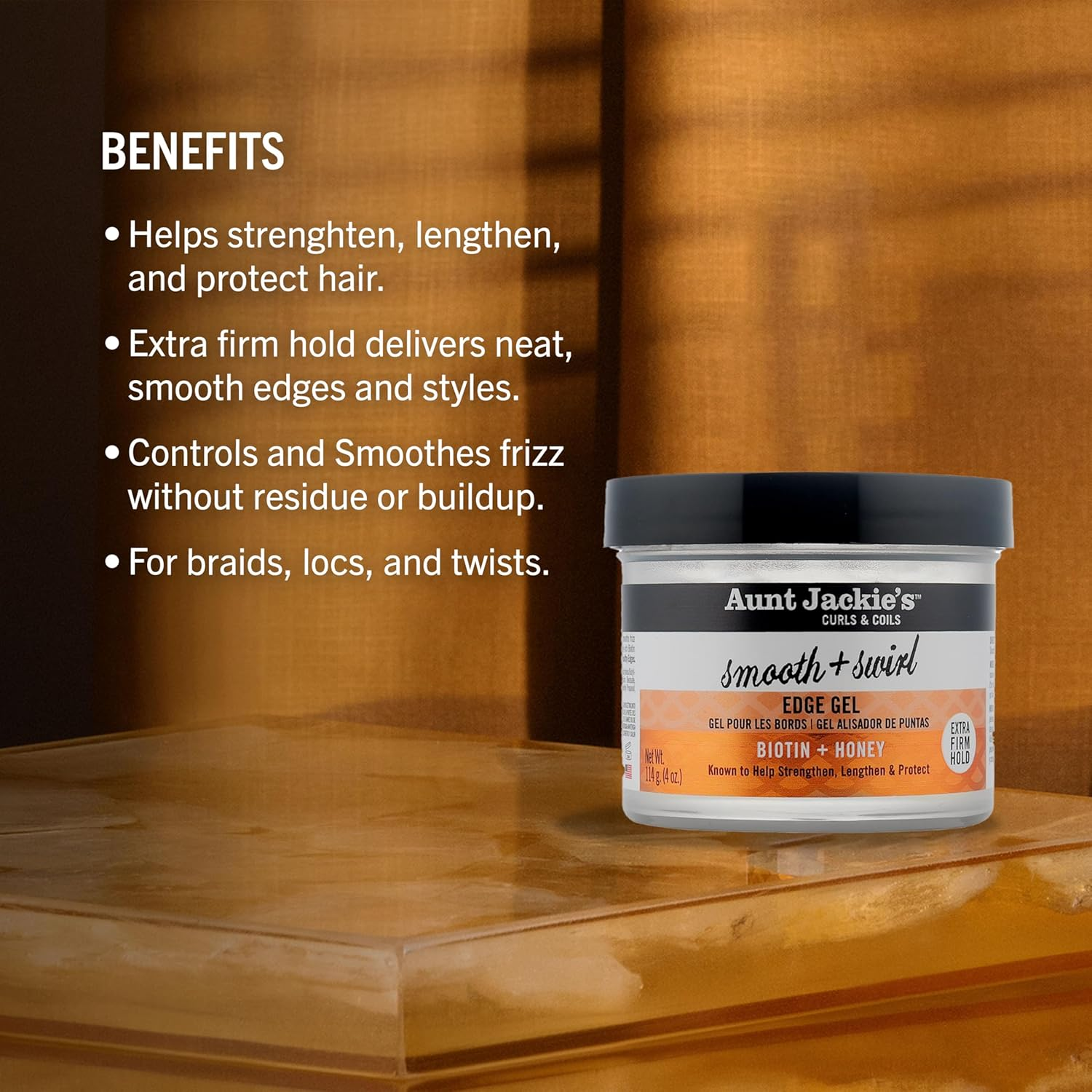 Aunt Jackie'S Smooth + Swirl Edge Gel with Biotin and Honey, Extra Firm Hold, 113 G image number 4
