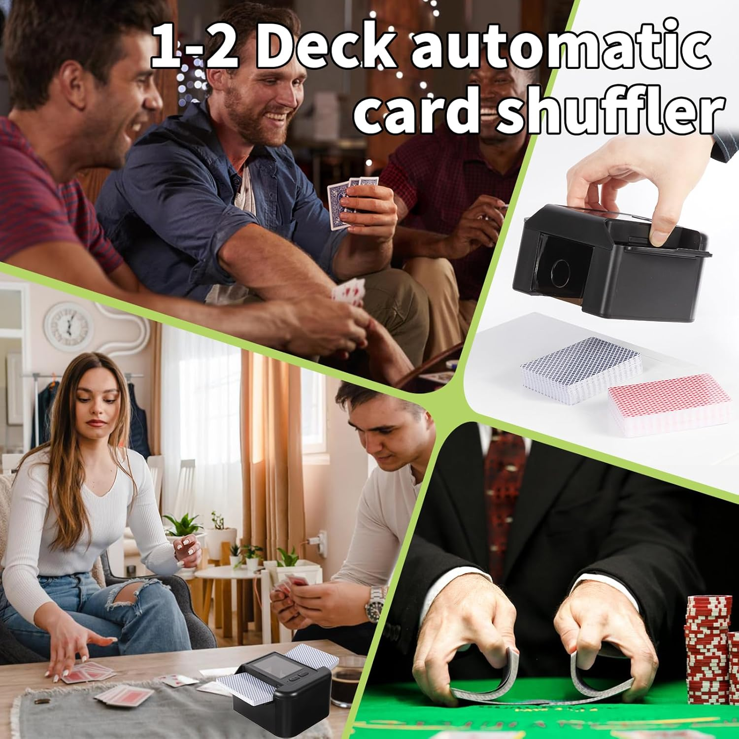 Rechargeable Automatic Card Shuffler for 2 Decks, 2000 Mah Built in Battery USB-C Charge, Low Noise Fast Shuffle, Smart Auto Shuffler for UNO Poker Blackjack Skip-Bo Texas Hold'Em Canasta Skyjo image number 2