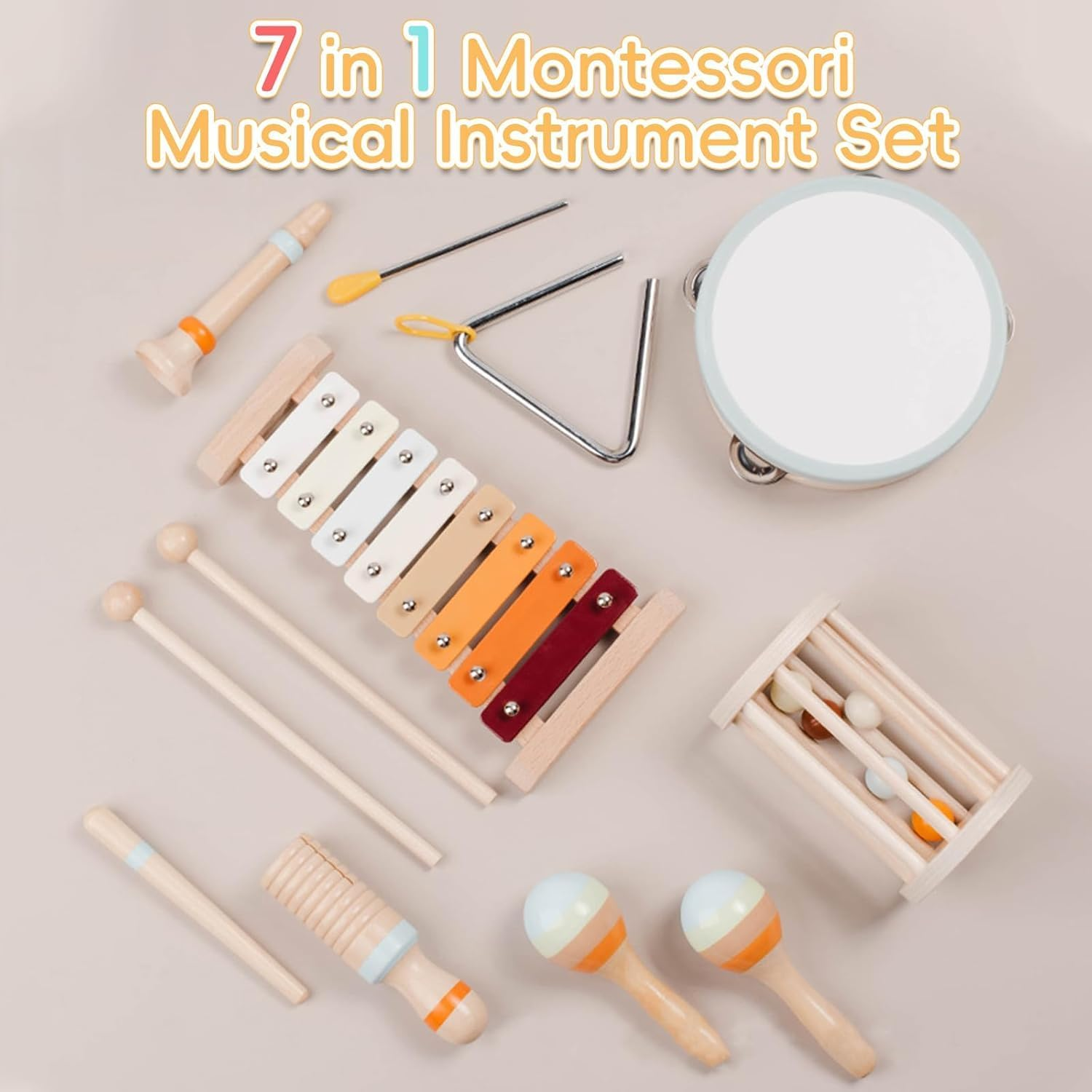 Sezhuol Toddler Musical Instruments, Montessori Wooden Percussion Instruments Toys for Kids, Musical Instruments Set for Kids, Kids Preschool Education Musical Toy, Gift for Boys Girls image number 6