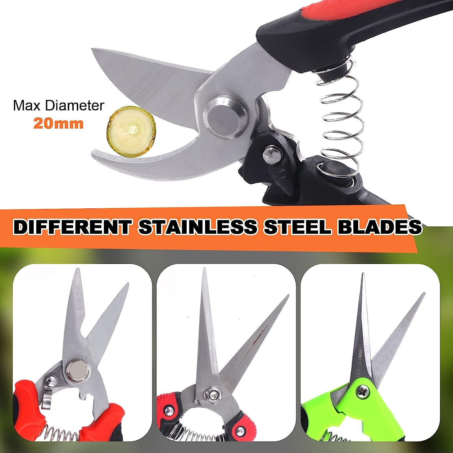 Tanstic 6Pcs Garden Pruning Shears Set, Stainless Steel Garden Scissors, Garden Handheld Pruners, Sharp Garden Shears Bypass Pruning Shears with Gardening Gloves for Trimming Plants Cutting Flowers image number 5