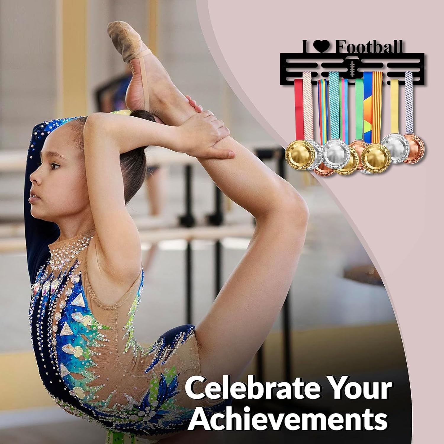 Resama Medal Hanger Holder Display Wall Rack Frame Shelf-Medal Hanger Awards Ribbon Soccer,Gymnastics,Holder Display Rack for 60 Medals - Basketball image number 3