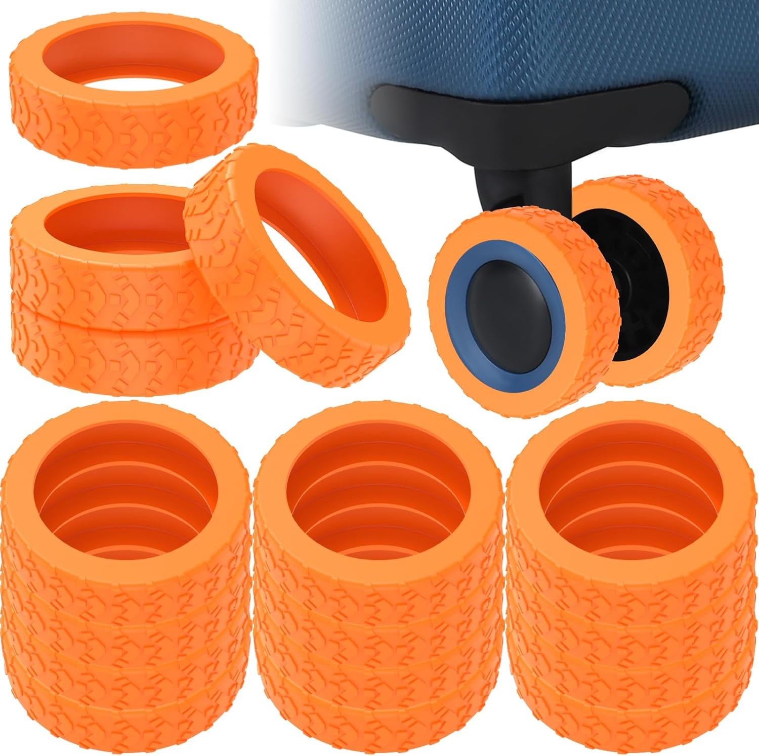 16Pcs Luggage Suitcase Wheel Cover, Carry on Silicone Luggage Wheel Protective Cover, Waterproof Chair Wheels Cover Luggage Caster Cover for 2 Wheels Luggage Suitcase (16PCS, Orange-C)