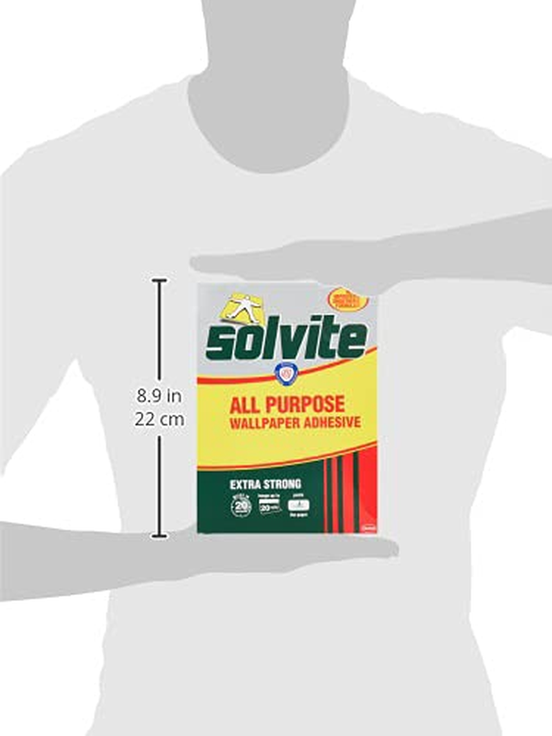 Solvite All Purpose Wallpaper Adhesive with Long-Lasting Results, Wallpaper Paste, Mixes in 20 Seconds, Hangs up to 20 Rolls, 2X185G Sachets