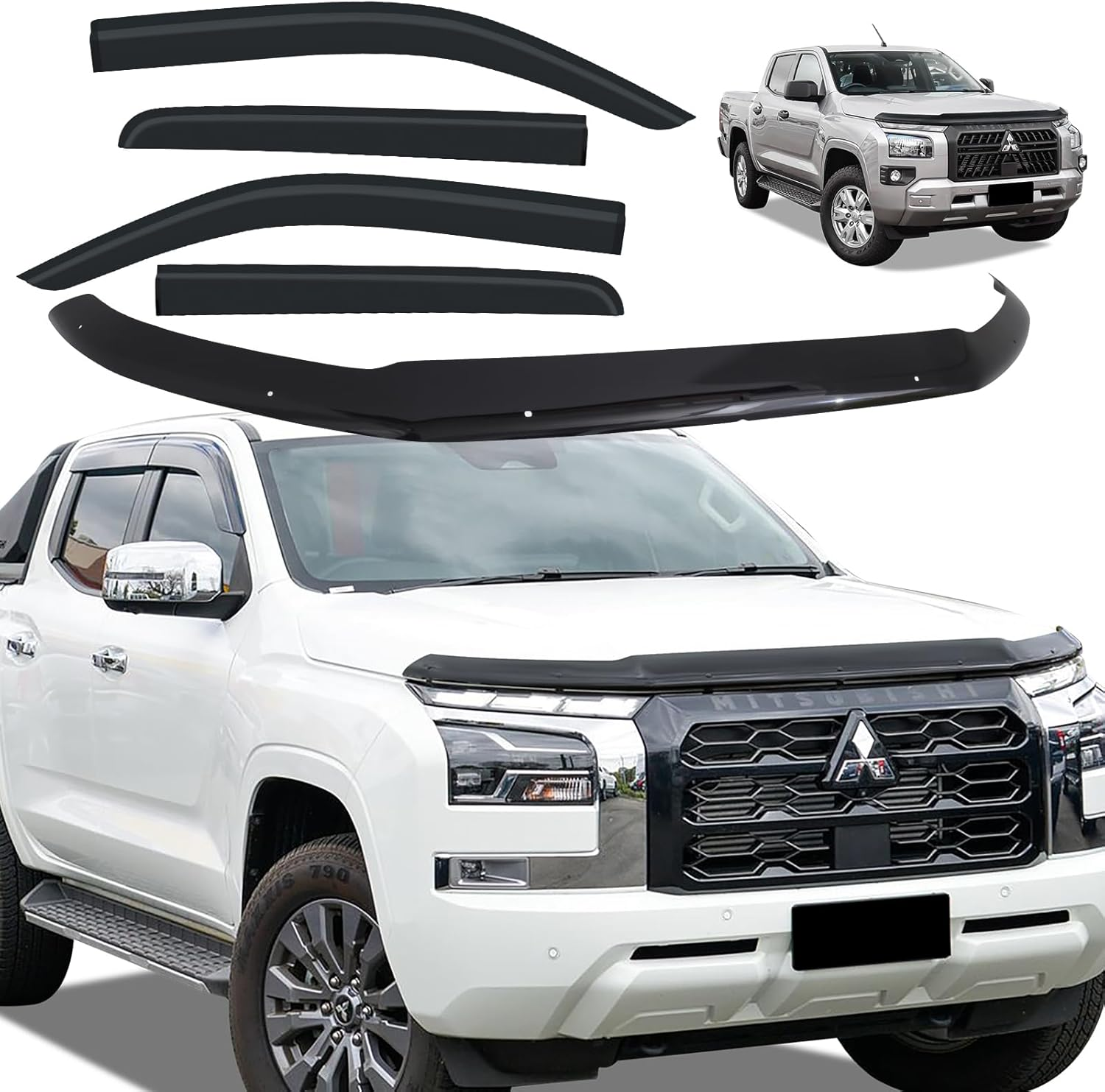 SUERAUTO4X4 Bonnet Protector Weather Shields for Mitsubishi Triton MV 2024 2025 Dual Cab Accessories, Tinted Black Bonnet Guard Injection Weathershields Window Visors Wind Deflectors image number 4