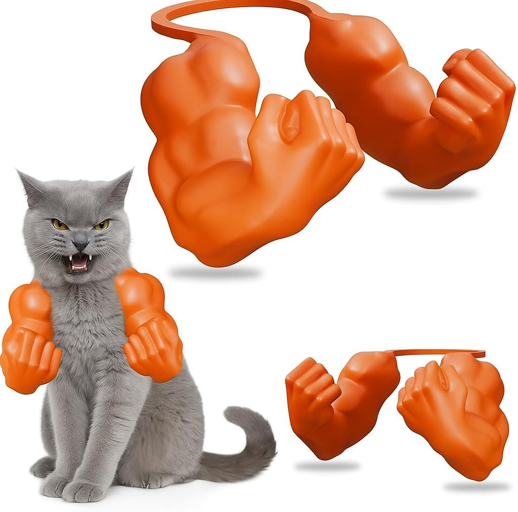 Creative Cat Muscle Arms, 3D Printed Cat'S Neck Arm with Muscle, Funny Pet Props Hanging Arm for Kitten Birthday Party Supplies (Orange) image number 2