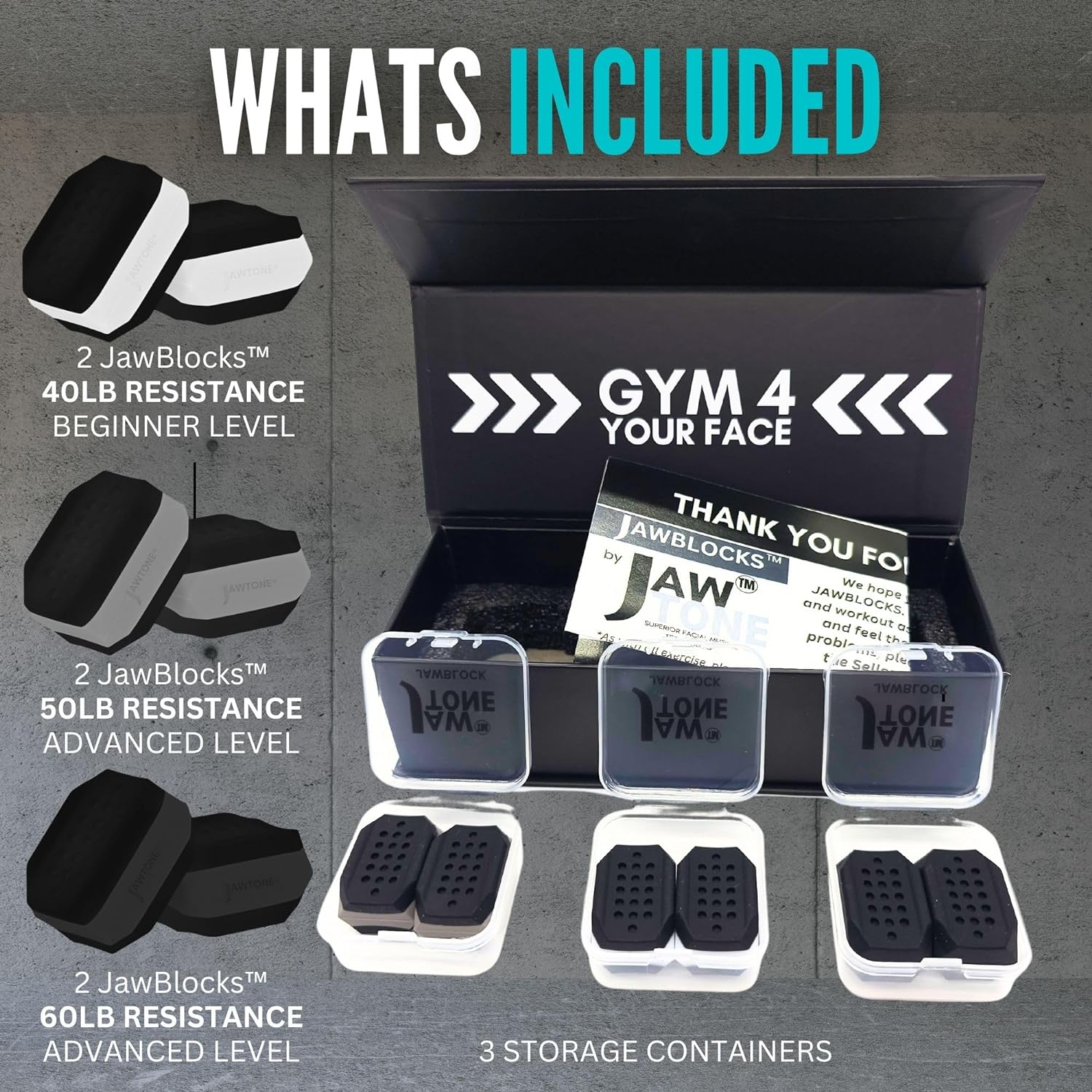 Jawblocks Jawline, Face, Neck, Jaw Exerciser and Toner - Ideal 4 Men & Women [6Pc Bundle Kit] Define Slim and Tone Your Face, Look Younger and Healthier for Longer- Powerful Facial Exerciser image number 4