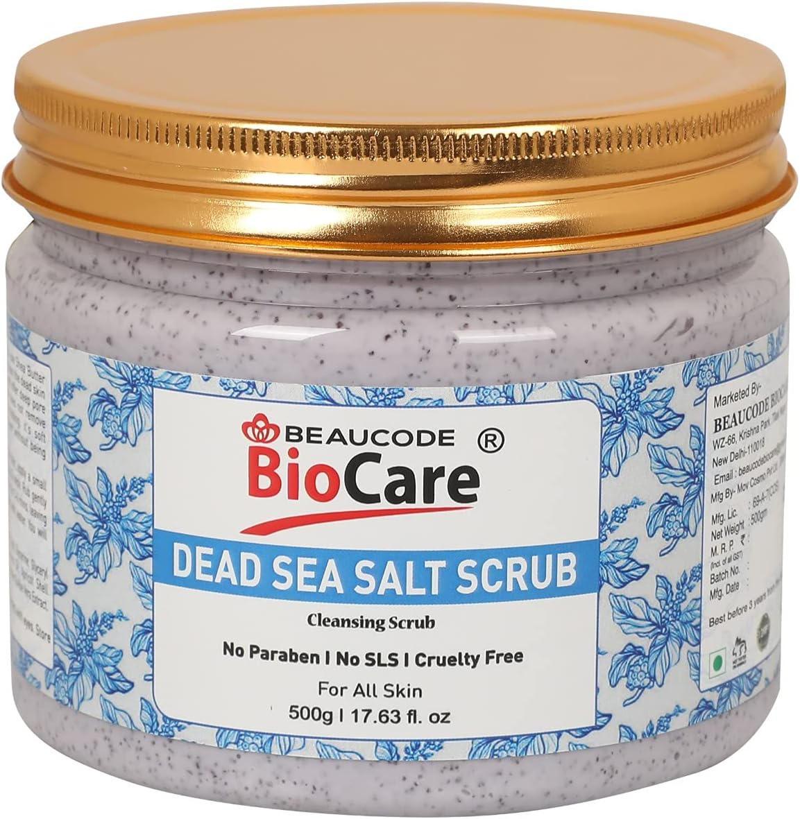 BEAUCODE BIOCARE Dead Sea Salt Scrub for Face & Body (500G) | All Skin |Cleanser Scrub for Deep Exfoliation | Dead Skin Remover Scrub | Tan Removal | Blackhead Remover Scrub