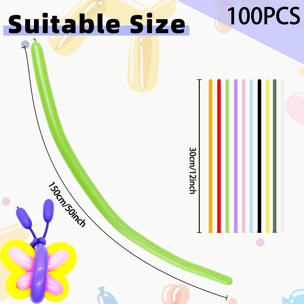 260 Balloons, 100 PCS Mix Color Long Balloons, Twisting Animal Balloons Magic Balloons Clear Long Skinny Latex Balloons Clown Balloon Long Balloon Animals Shape for Birthday Party Decoration Balloon image number 3