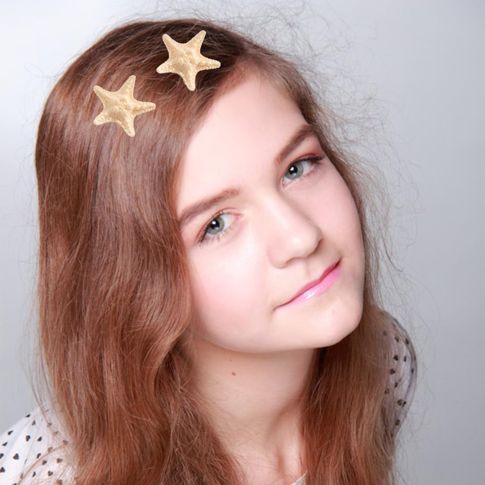 7 Pieces Starfish Hair Clips Kids, Resin Mermaid Hair Accessories, Crocodile Clips for Girls, Children'S Hair Clips Set, Starfish Decoration for Everyday and Parties, Beige image number 6