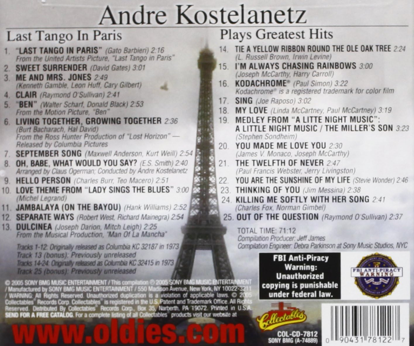 Last Tango in Paris / Plays Greatest Hits Andre Kostelanetz