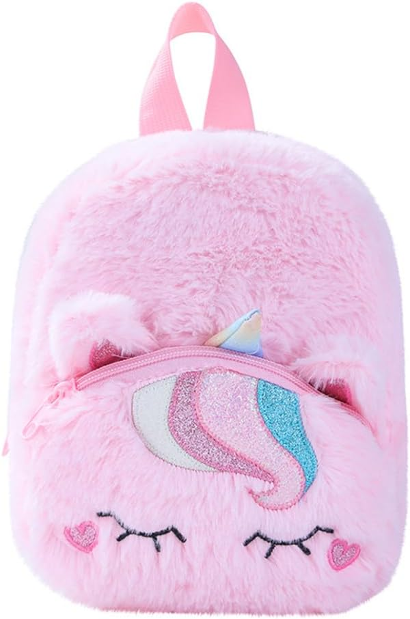 TOMVAES Unicorn Backpack for Kids,With Unicorn Pendant,Plush Unicorn Backpack,Fluffy Mini Unicorn Backpack Bags for Girls Kids Travel Plush Rainbow Schoolbag