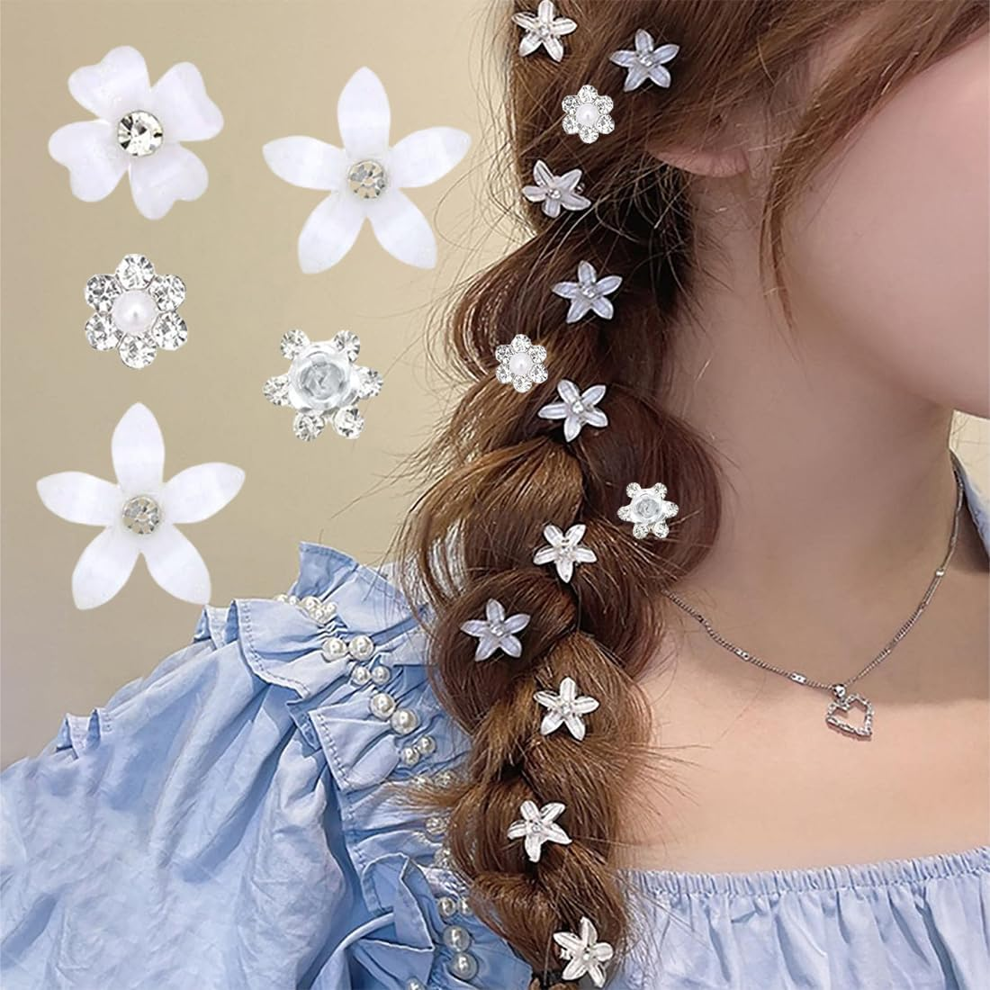 WUSJCOF Pack of 20 Colourful Hair Flowers Hair Clips Communion Wedding Girls Ladies 4 Ceremony Accessories image number 4