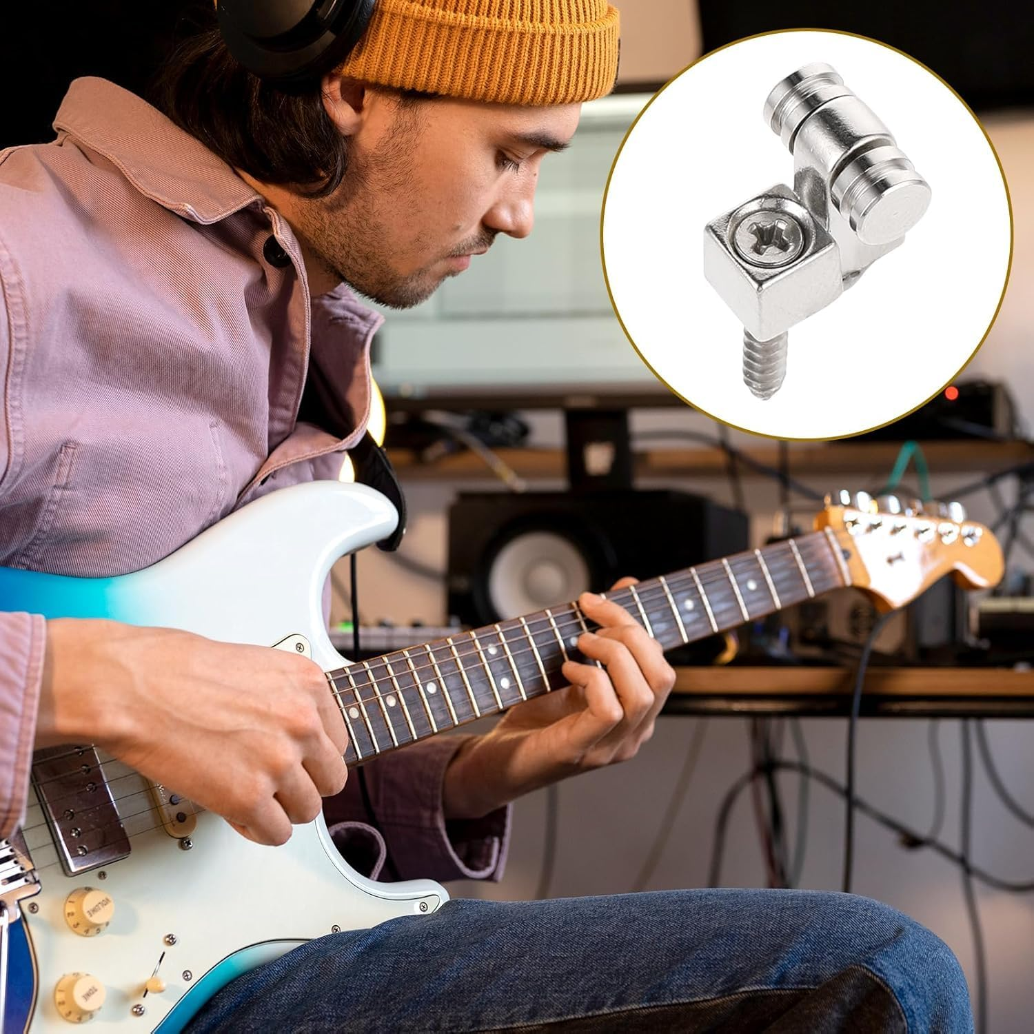 Vintage Roller Guitar String Guides String Trees Retainers, 4Pcs Chrome Roller String Trees Retainers,Roller String Trees String Retainer Guides,Roller String Trees Guides Retainer for Electric Guitar