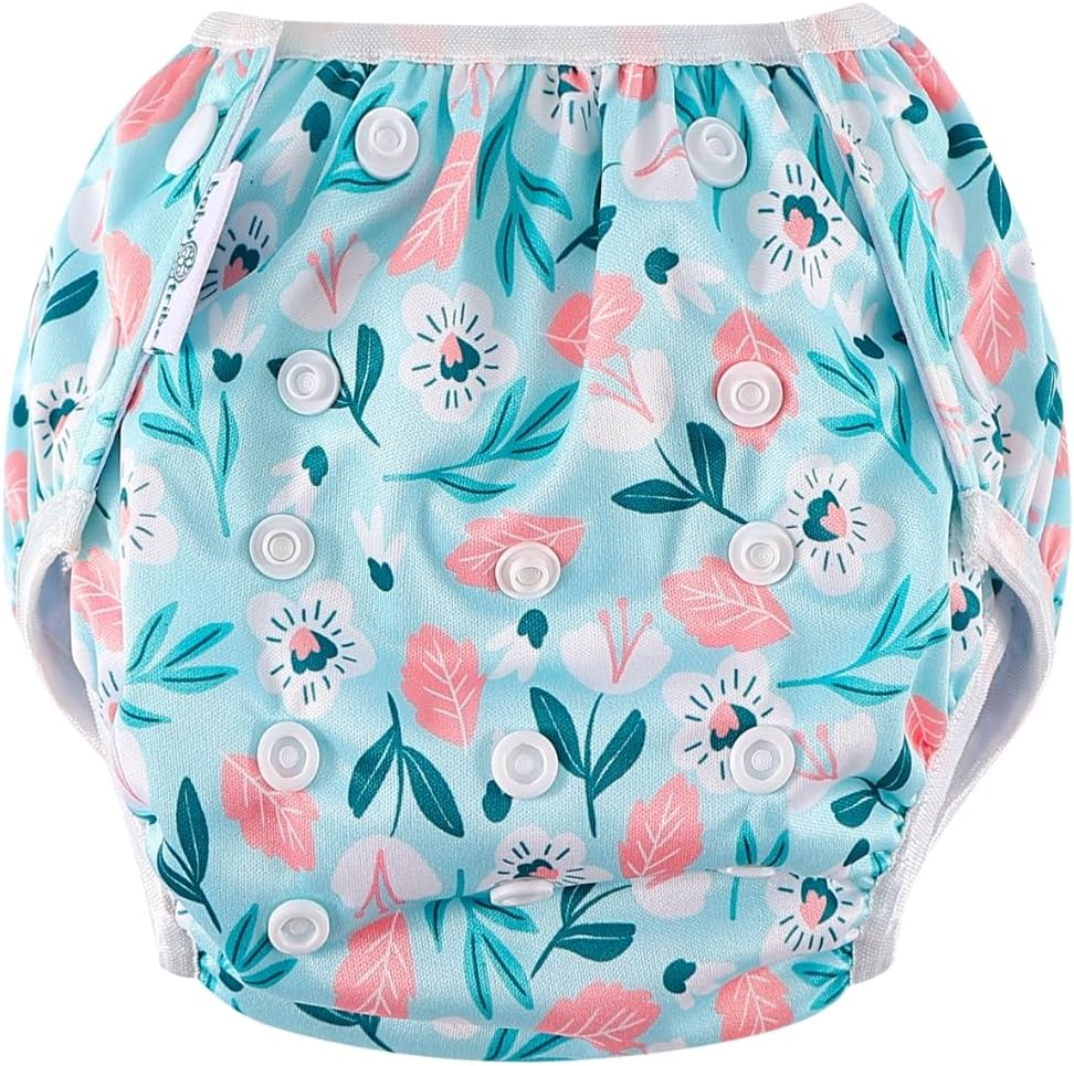 Reusable Adjustable Swim Nappy LARGE 12-20Kg (AU Size 2-5) Girls 'Toddler to Preschool' Premium Cloth Swimming Diaper BLUE BLOSSOM_L