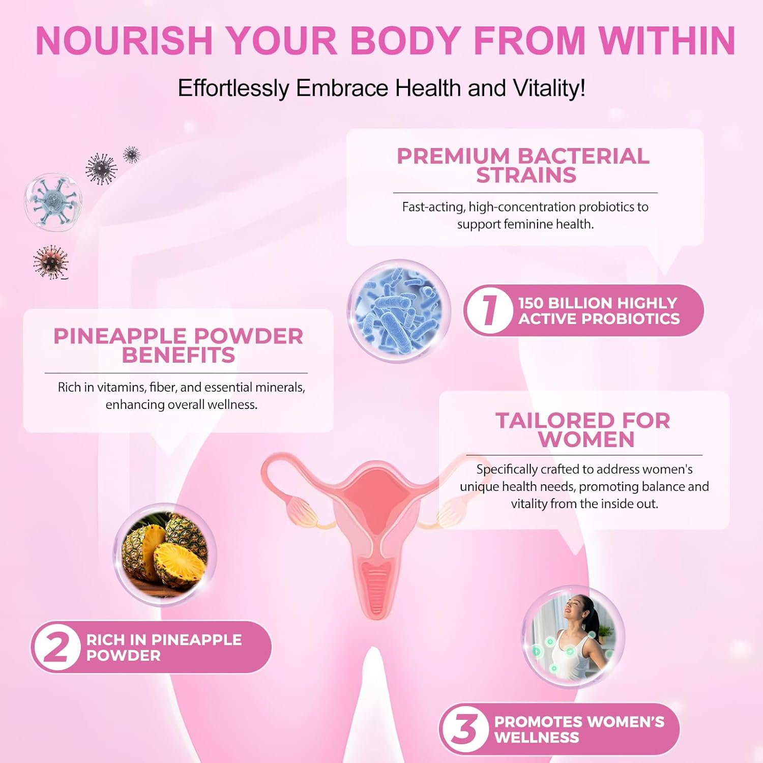 Vaginal Probiotic Gummies for Women | Promotes Balanced Flora, Women&rsquo;S Wellness, and Immune Support with Vitamin C | Natural Pineapple Flavor | 60 Gummies image number 5