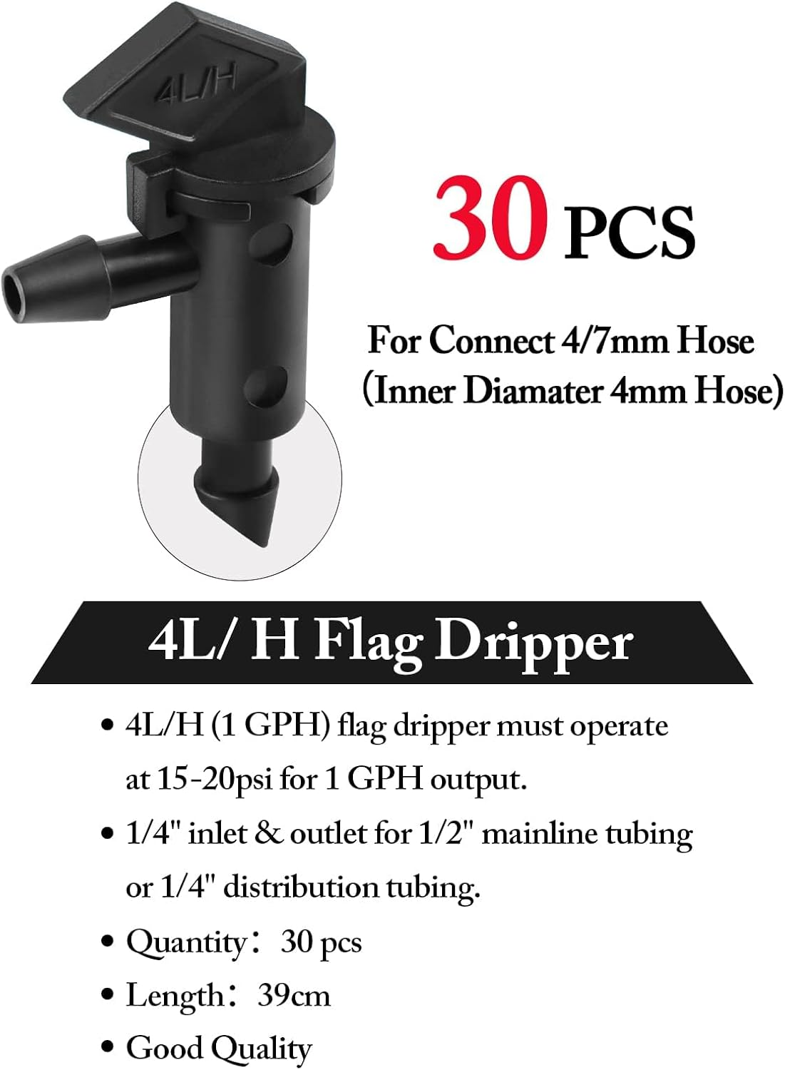 Kalolary 90 Pieces Drip Emitter, 3 Colors Garden Flag Irrigation Drippers in 3 Sizes, 1 GPH, 2 GPH, 4 GPH per Hour for Trees and Shrubs Watering image number 5