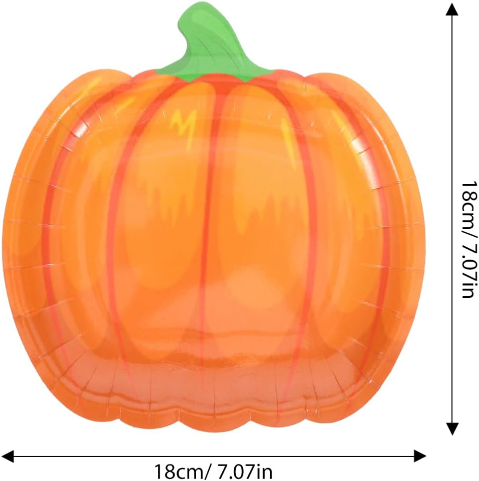 JECOMPRIS 20Pcs Pumpkin Paper Plates: 7 X 7 INCH Disposable Paper Plates for Desserts - Halloween Party Supplies for Thanksgiving Fall Party Decorations Supplies Favors Dining Kitchen image number 1