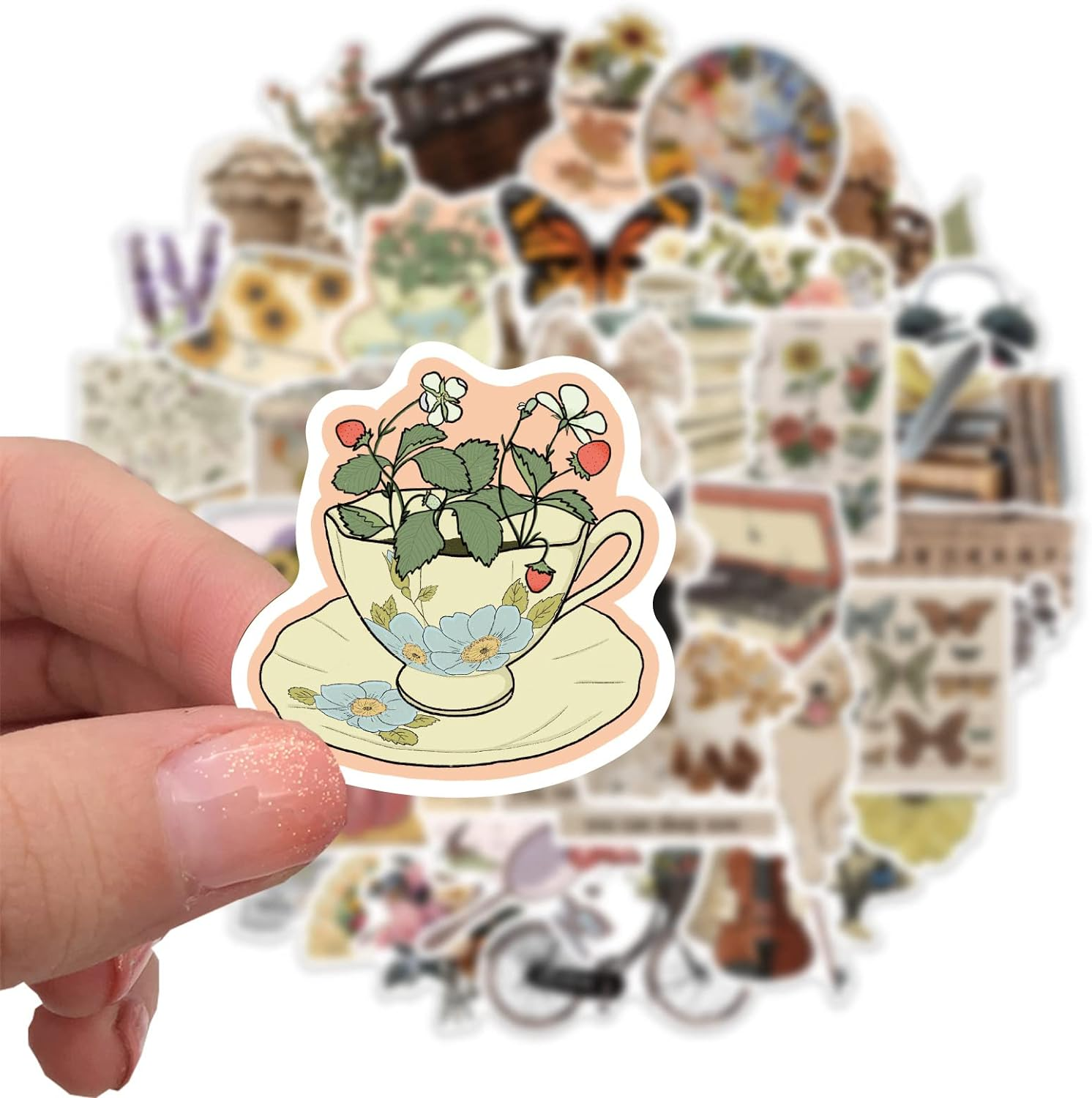 100Pcs Vintage Stickers, Aesthetic Flower Book Stickers for Scrapbook Journaling Water Bottles Laptop, Scrapbooking Supplies Kit, Waterproof Vinyl Bullet Junk Journal Stickers for Kids Adults image number 5