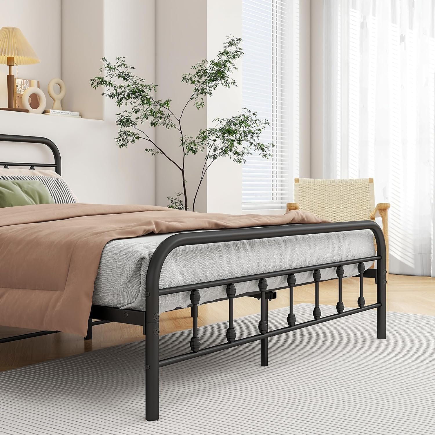 Vintage Queen Size Bed Frame with Headboard and Footboard, Queen Bed Base with Heavy Duty Metal Platform Bed Frame Steel Slat Support (Queen, Black Sanded) image number 2