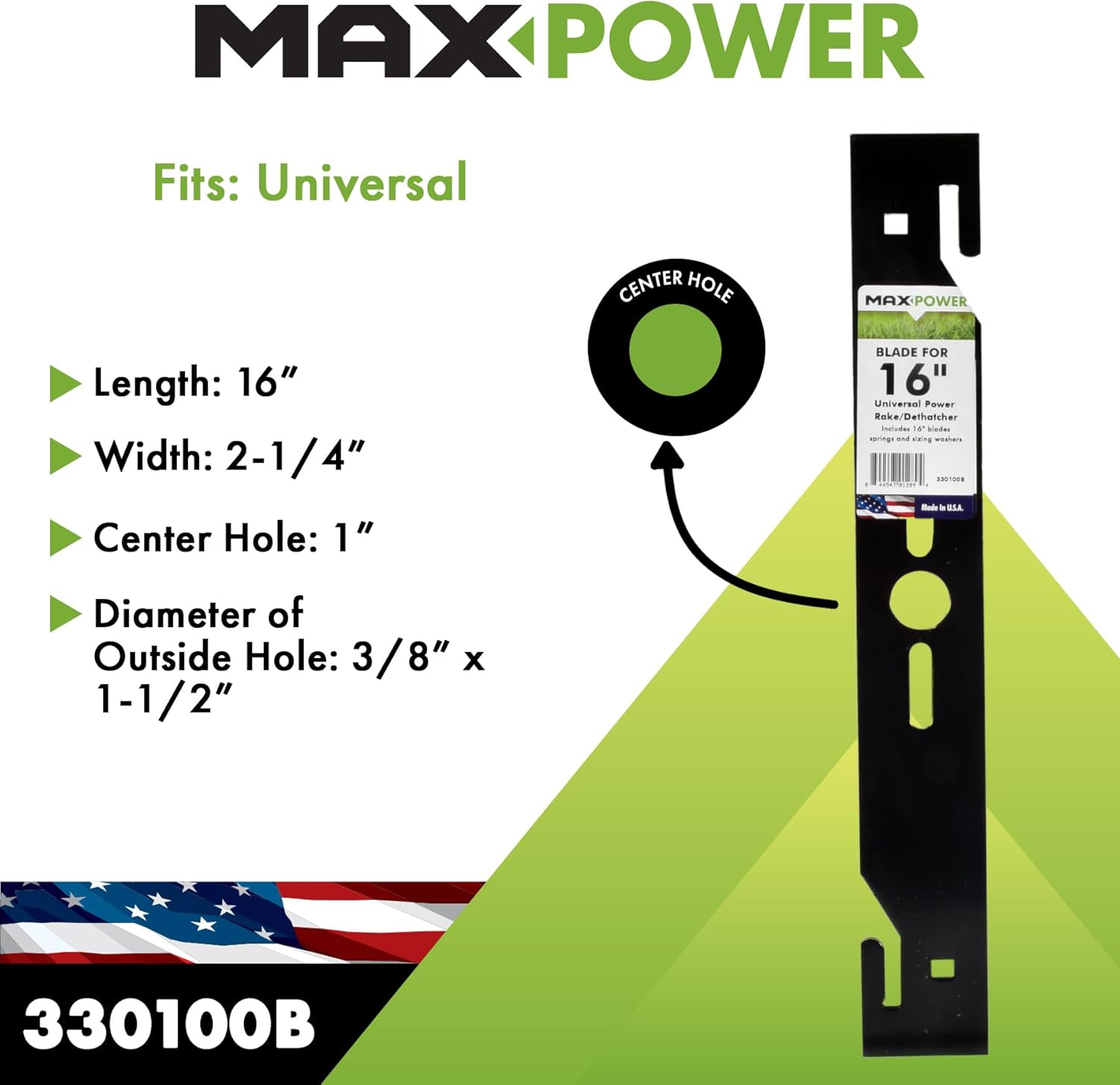 Maxpower 330100B 16" Universal Power Rake/Dethatcher Lawn Mower Blade, Black image number 6