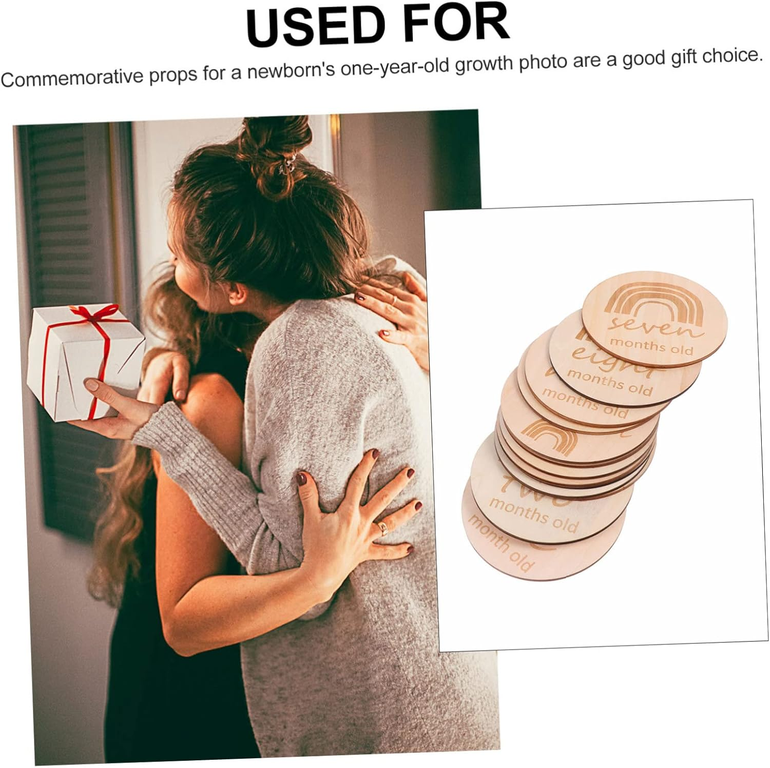 13Pcs Double Sided Wooden Growth Milestone Cards for Birth Month Commemorative Discs for Newborn Photography Props and Keepsakes image number 5