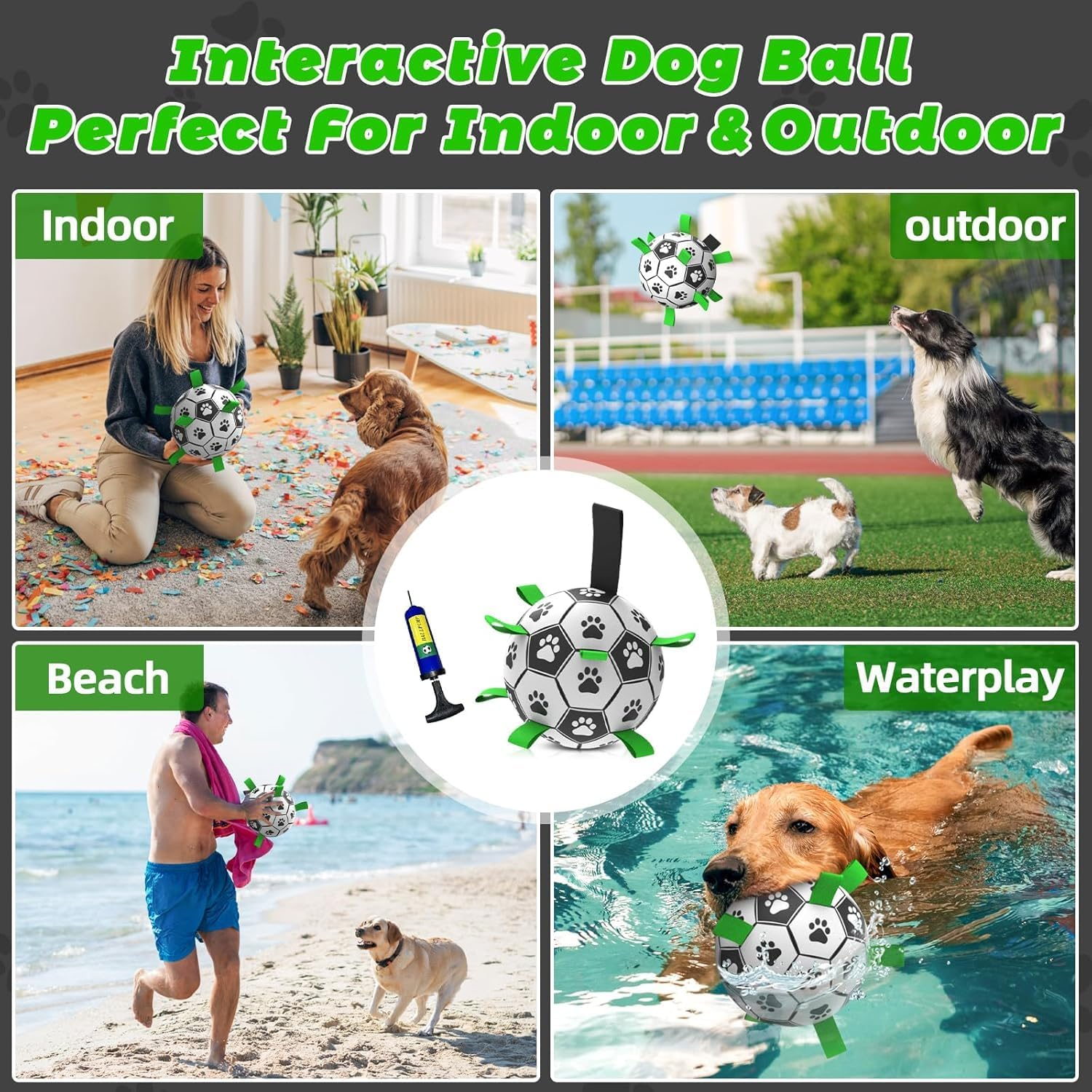 Mumoo Bear Dog Balls Toys Interactive Soccer Toy Dog Toys with Grab Straps Tabs for Jolly, Fun Dog Water Toy for Tug for Small & Medium Dogs 6'' Ball