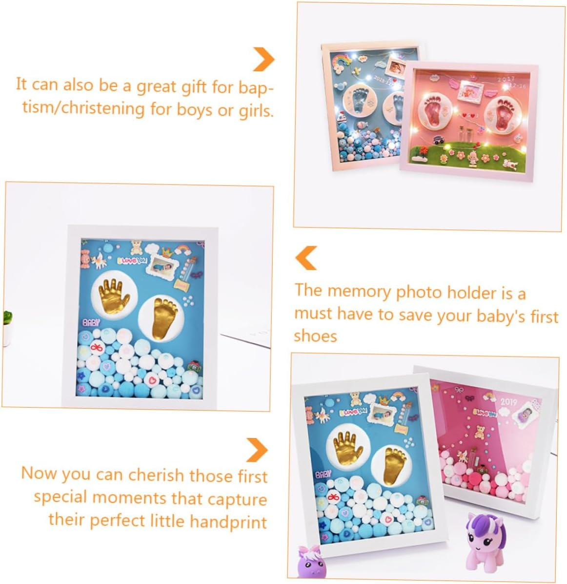 1 Set Handprint Memory Photo Holder Frame DIY Keepsake Kit with Ink Pads for Newborn Boy for Shower Baptism and Special Moments image number 3