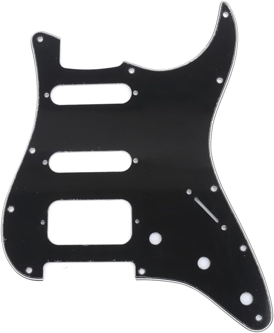 Musiclily Pro 11-Hole round Corner HSS Guitar Strat Pickguard for Usa/Mexican Stratocaster Open Pickup, 1Ply Glossy Black
