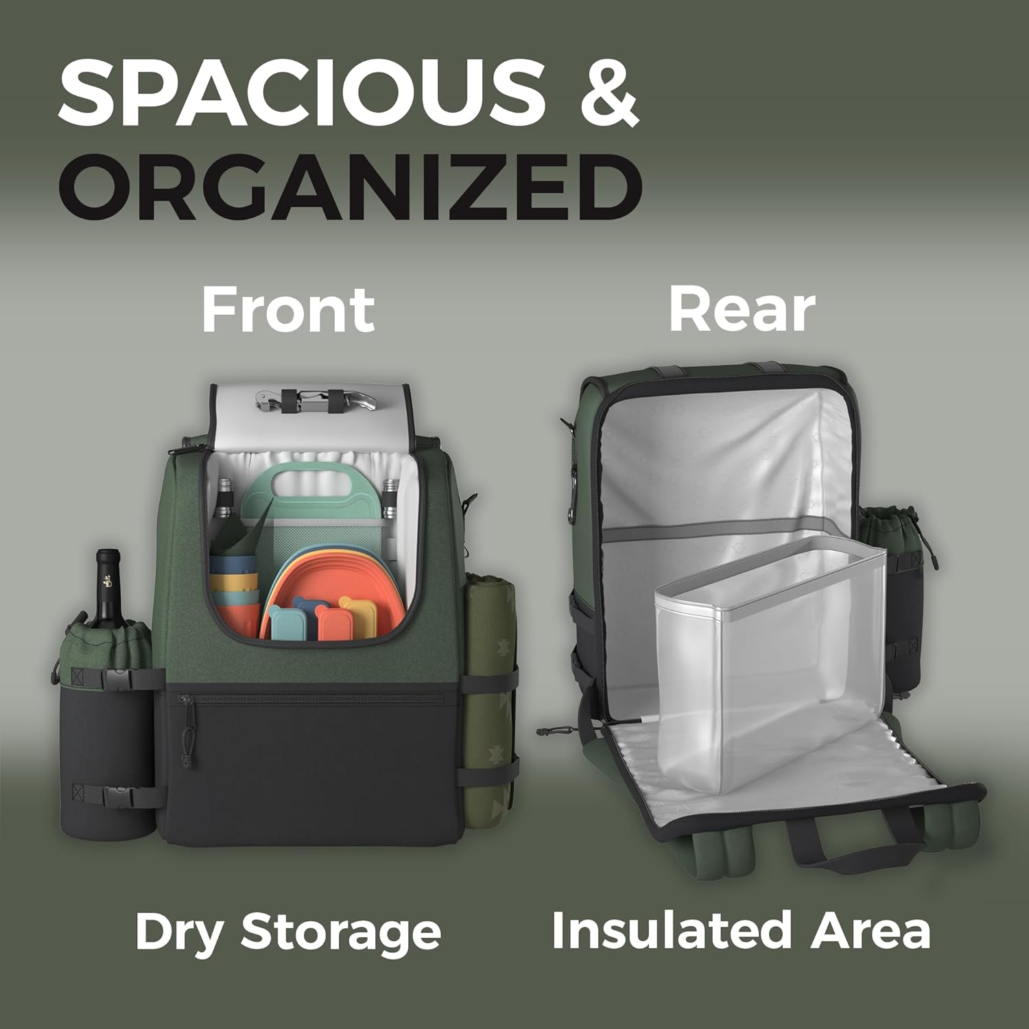 Fern & Soul Picnic Backpack for 4. Stylish Insulated Picnic Set with Blanket, Wine Cooler, a Modern Picnic Bag Made to Last, Ideal for Couples Gifts, Family, Wine Picnic Basket for 2-4 - Fern And Moss image number 6