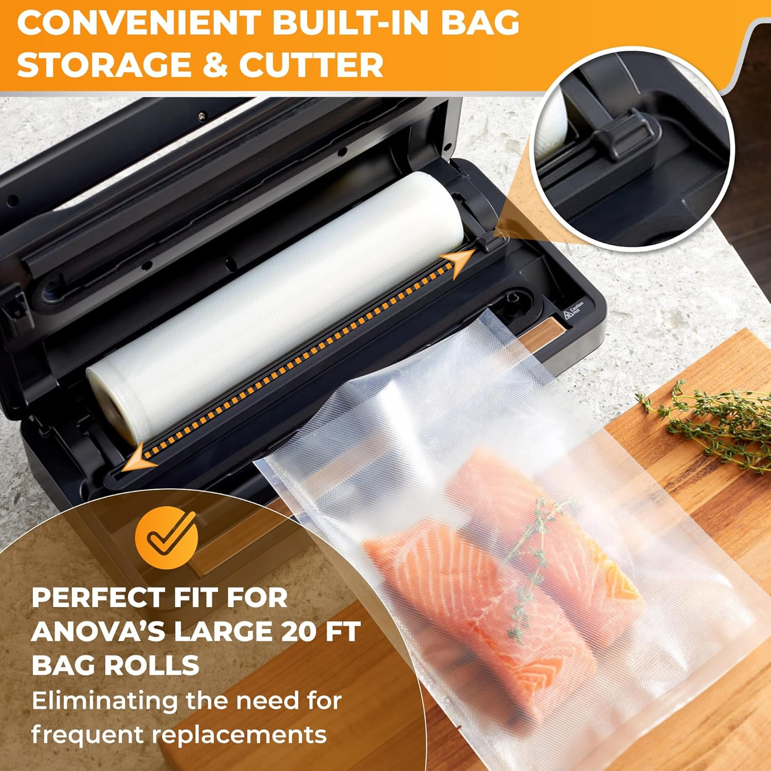 Anova Culinary Precision Vacuum Sealer Pro, Includes 1 Bag Roll, for Sous Vide and Food Storage, Black, Medium, ANVS02-US00 image number 5