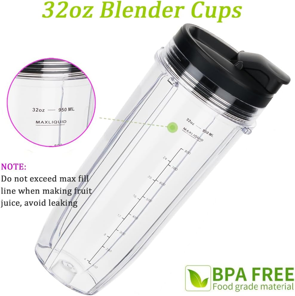 Replacement 32Oz Blender Cup with Sip & Seal Lid for Nutri Ninja BL450 BL454 Bl455 BL456 BL480 BL481 BL482 BL490 BL640 BL642 BL682 SS101 SS401 SS351 Nutri Ninja Auto IQ Series Blenders, 2-Pack &hellip; image number 3