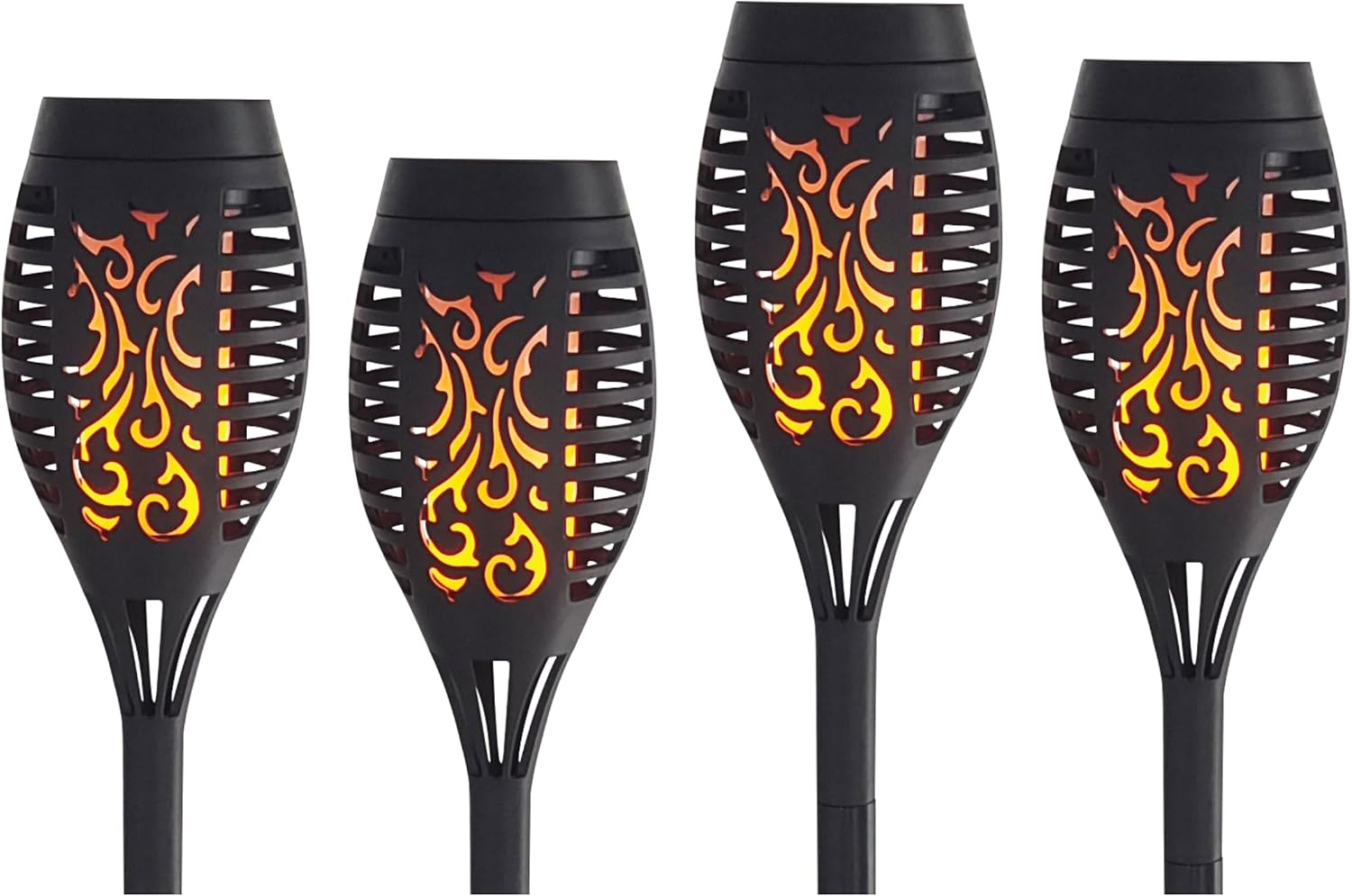 25Th Hour Solar Powered Flaming Tiki Outdoor Lamp - 4Pieces